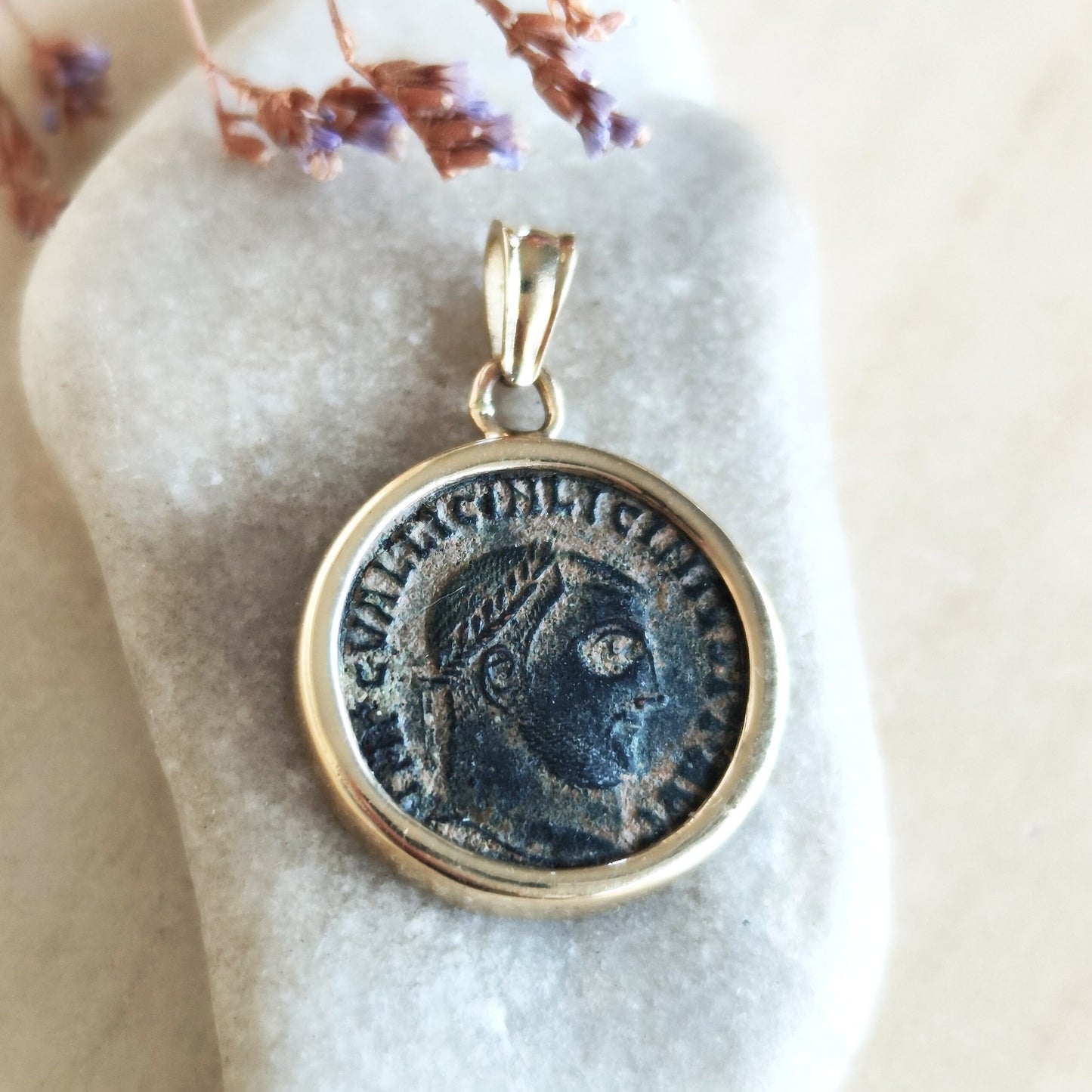 14K Gold Ancient Roman Coin Reversible Pendant of Emperor Licinius I - Certified Authentic, Men Unisex Pendant, vintage style coin Jewelry