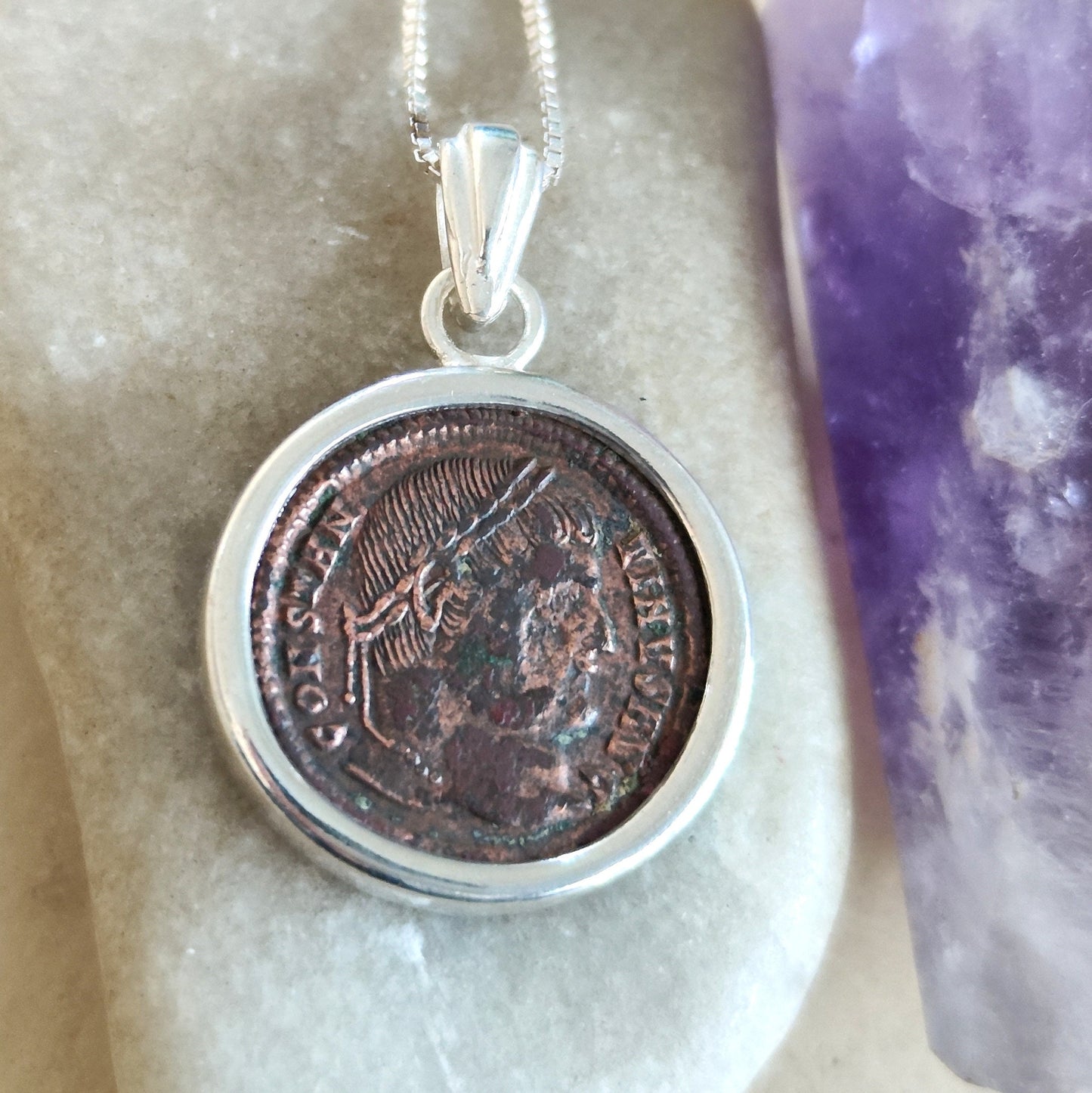 Constantine the Great Silver Pendant, Christian Coin Necklace, Roman Coin Medallion, Ancient Coin Necklace, Antique Coin Vintage Gift