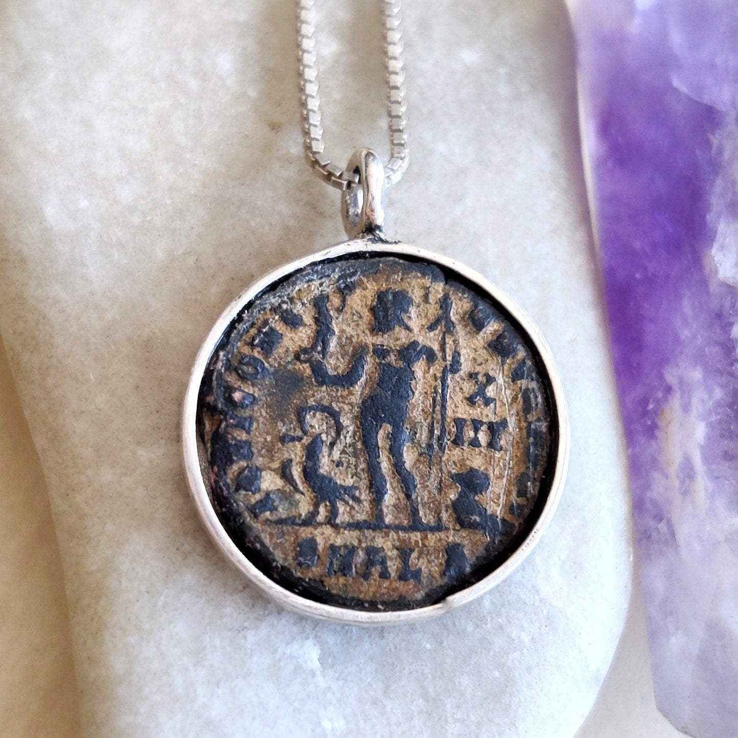 Coin necklace for men, Genuine Roman coin silver necklace, Emperor Licinius bronze coin pendant, vintage style jewelry, Antique unisex charm