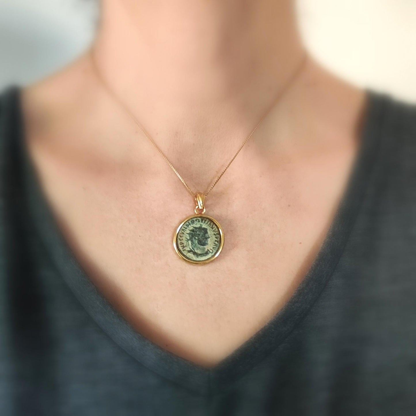 Certified Antique Roman Coin Necklace, Genuine Emperor Diocletian Gold Plated medallion, Women Unisex Ancient Coin Jewelry, vintage Necklace