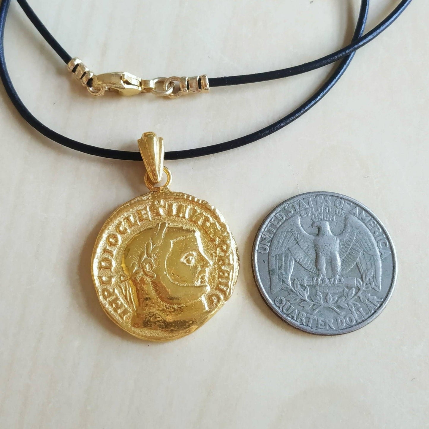 Roman Emperor Diocletian Coin Medallion for Men, Gold Plated Replica Copy Coin Reversible Necklace, Gold Layer Necklace, Vintage jewelry