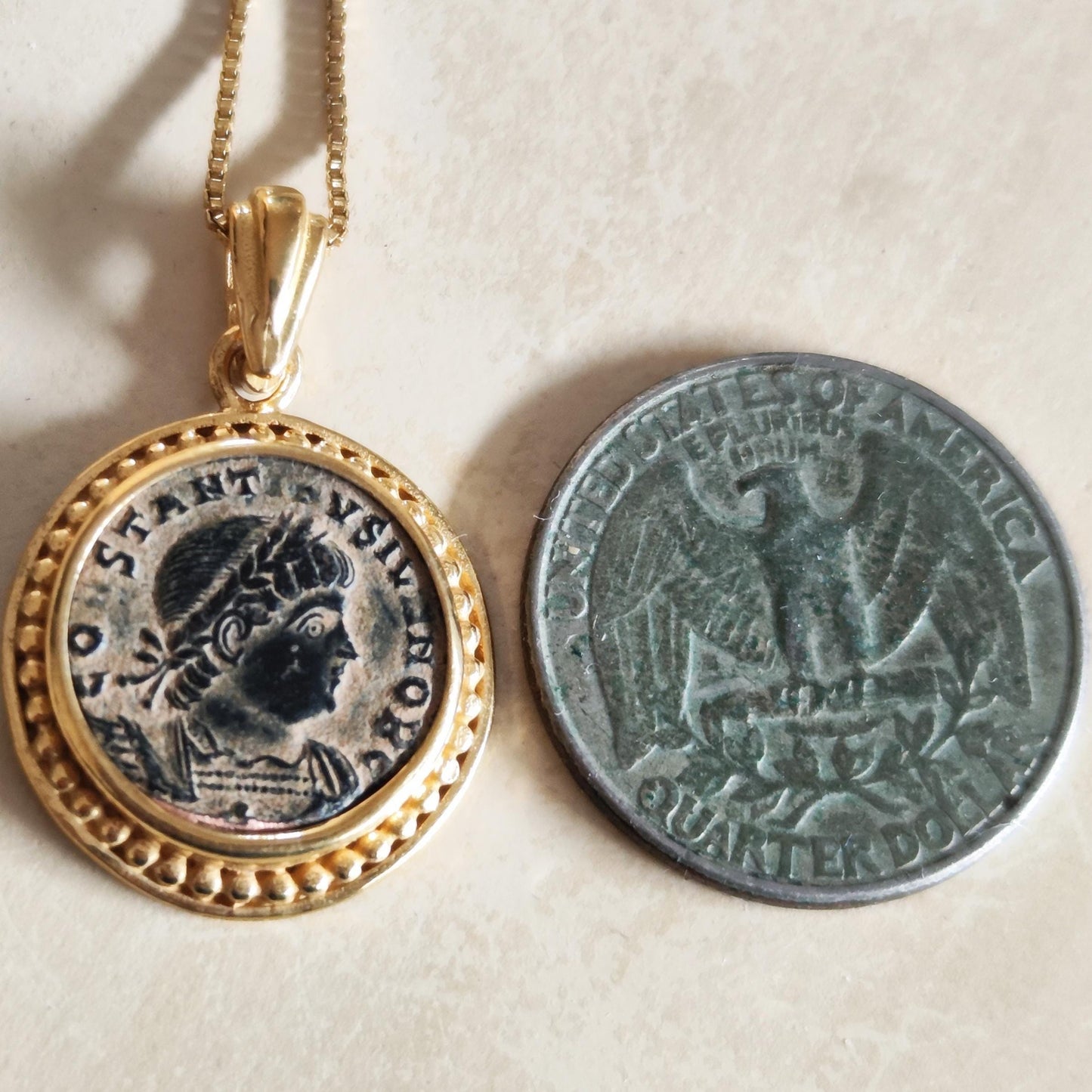 Roman Coin Pendant of Emperor Constantine II, Early Christian Coin Necklace, Ancient Vintage Jewelry
