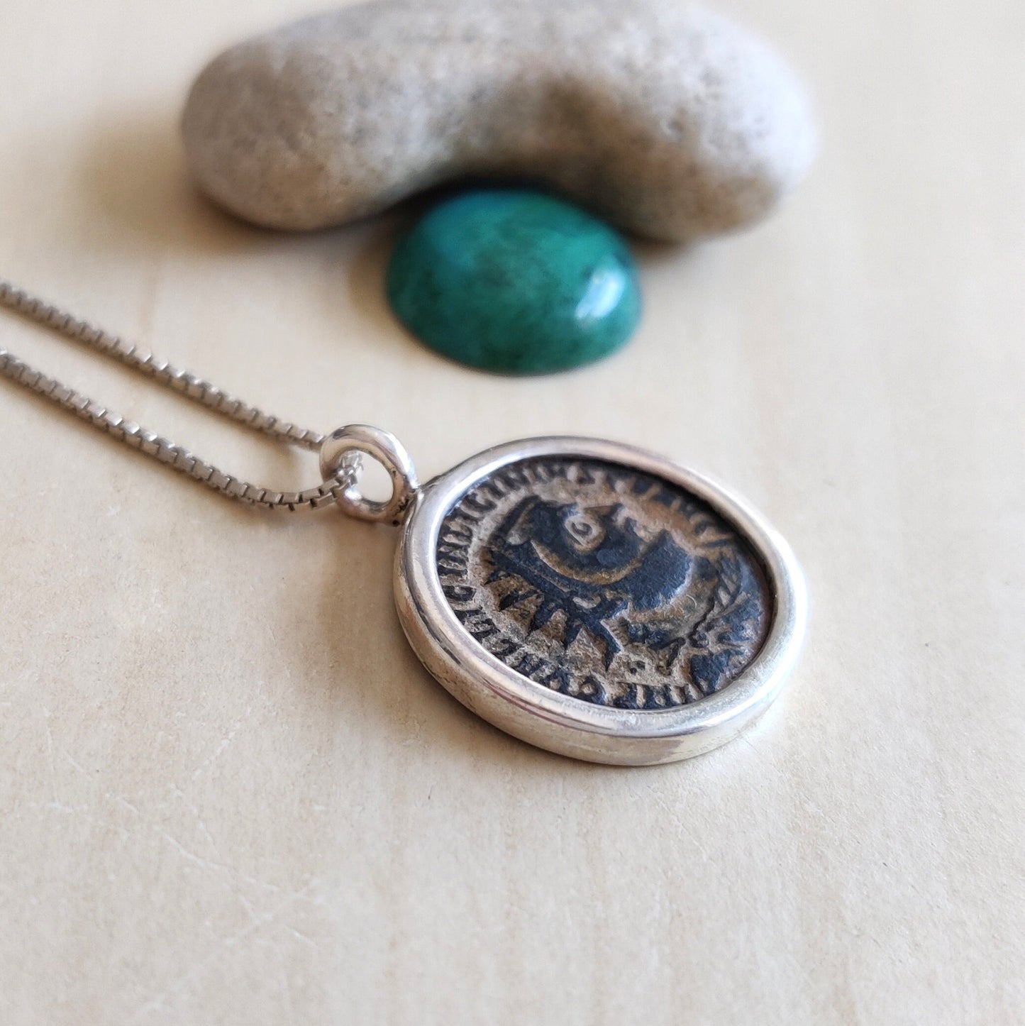 Coin necklace for men, Genuine Roman coin silver necklace, Emperor Licinius bronze coin pendant, vintage style jewelry, Antique unisex charm