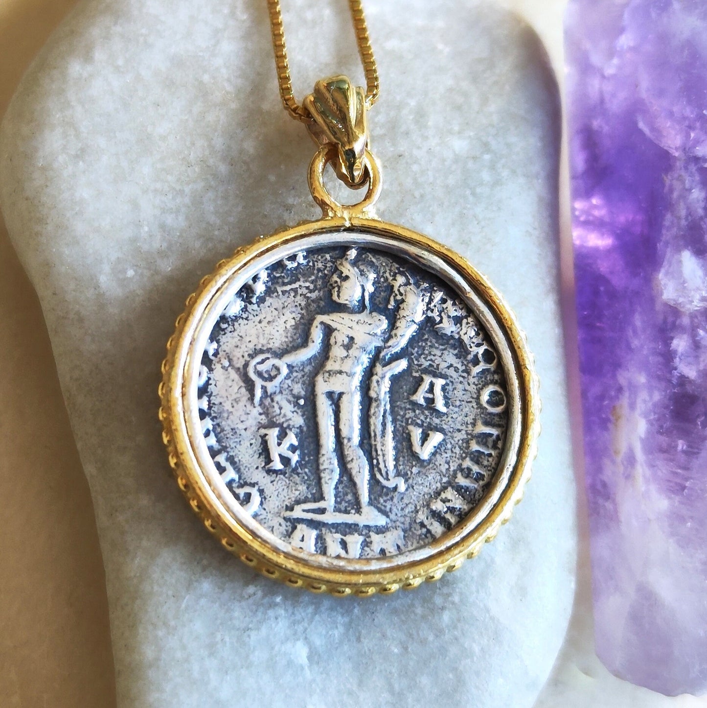 Roman Coin Necklace, Vintage Coin Pendant, Antique Style Necklace, Gold Plated Necklace, Vintage Gold Necklace, Roman Replica Coin Art