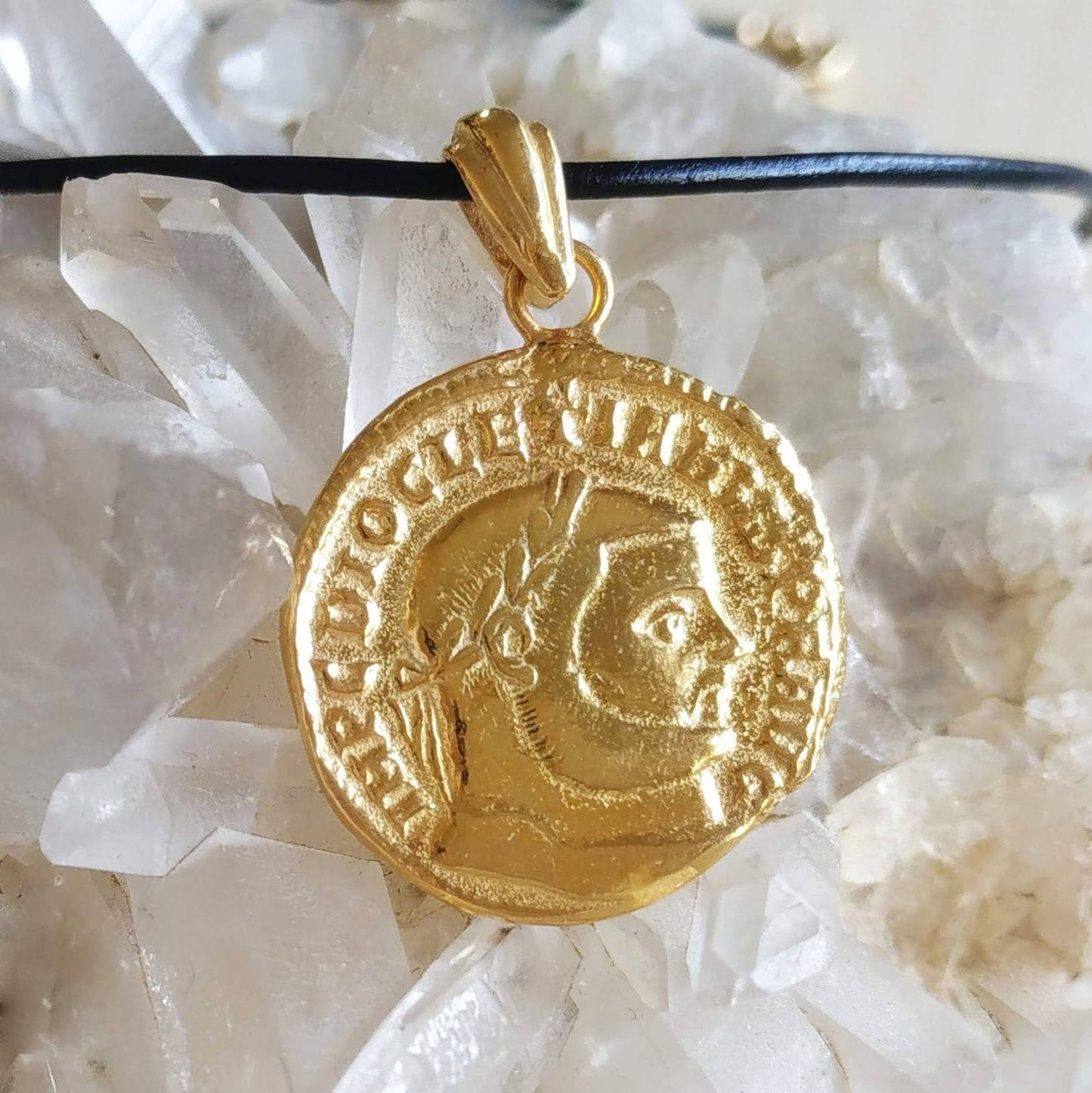 Roman Emperor Diocletian Coin Medallion for Men, Gold Plated Replica Copy Coin Reversible Necklace, Gold Layer Necklace, Vintage jewelry