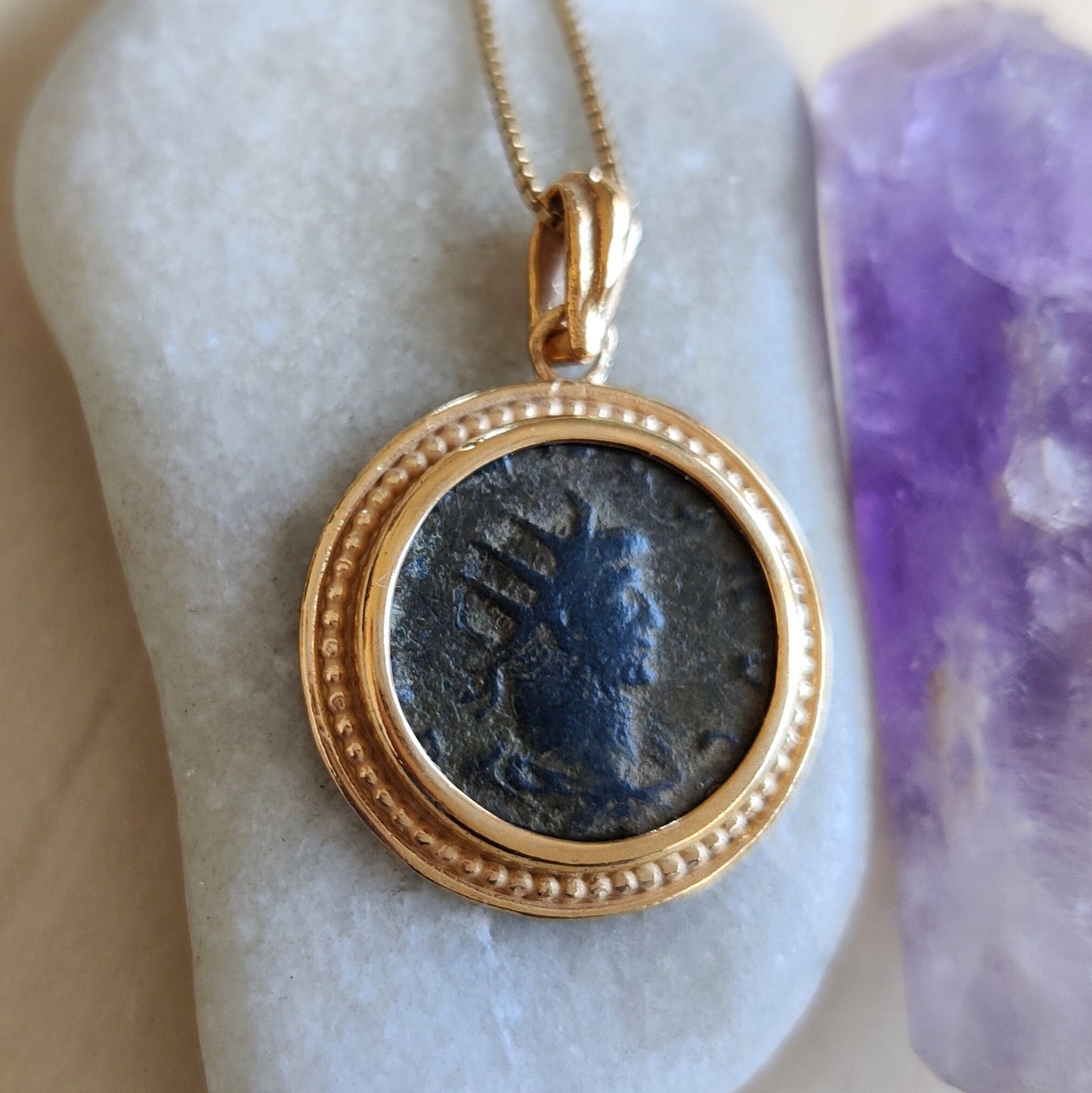 Genuine Roman Coin Pendant, Emperor Gallienus Roman Coin Necklace, Ancient Coin Necklace, Vintage Antique Gold Coin Pendant, Vintage Jewelry