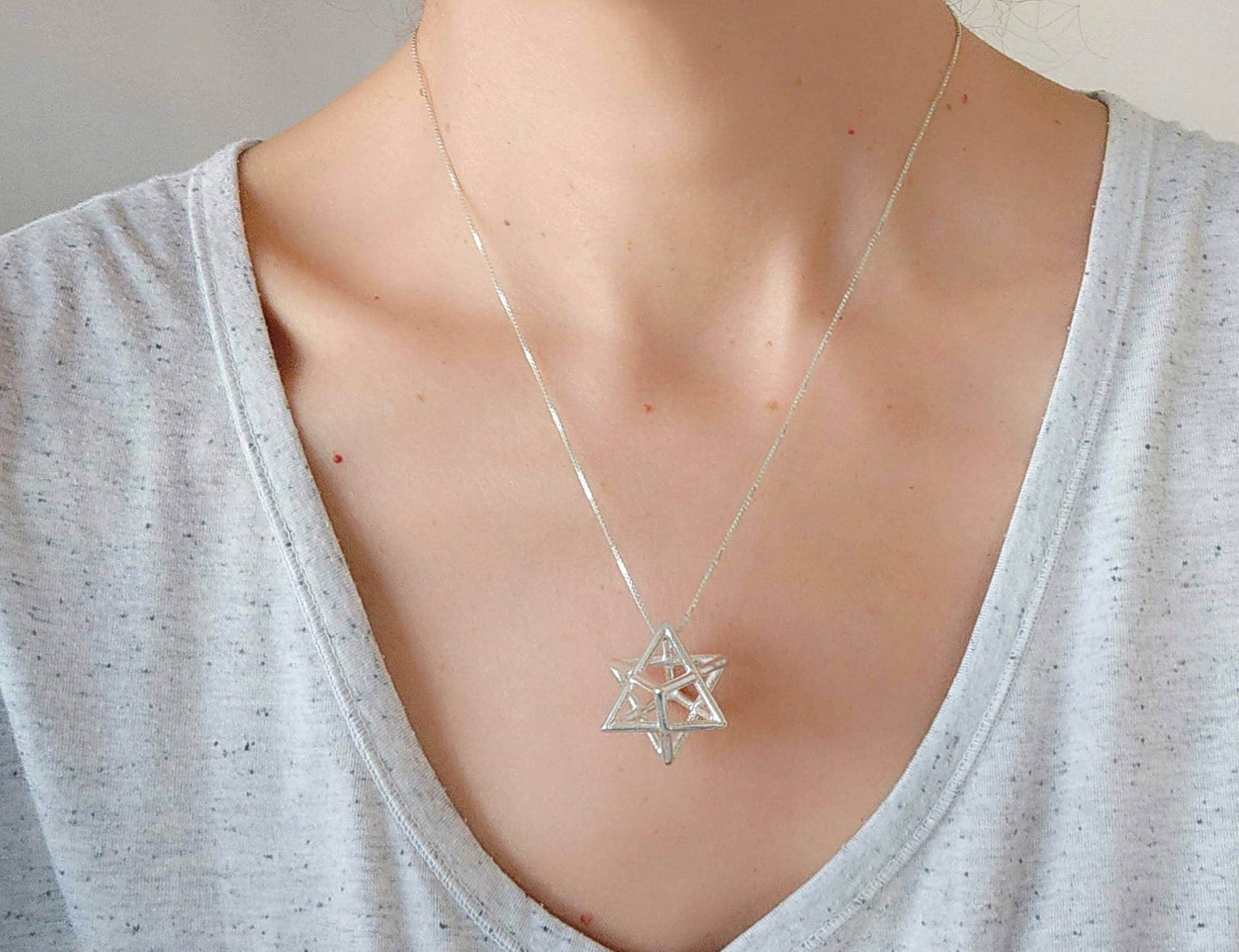 Silver Merkaba Necklace, Star of David Necklace, Protection Pendant, Merkaba Star, Kabbalah Jewelry, Spiritual Jewelry, Jewish Jewelry