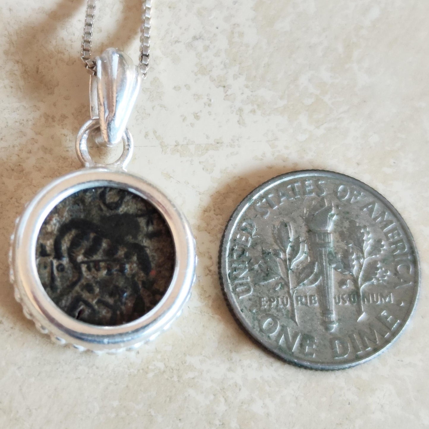 Romulus & Remus Coin Silver Necklace, Antique Genuine Roman Constantine She Wolf Small Pendant, Ancient History Medallion For Men and Women