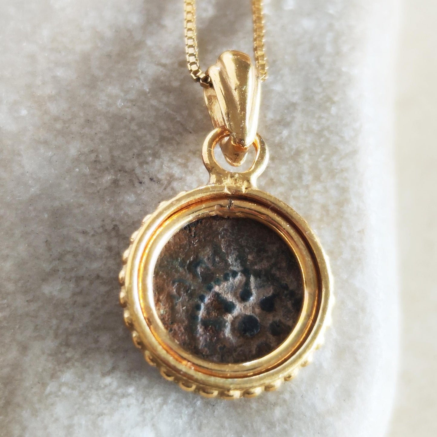 Genuine Biblical Coin Necklace, Antique Real Widow's Mite Coin Gold Plated small Pendant, Jesus Ancient Coin Jewelry, Christian Gift Idea