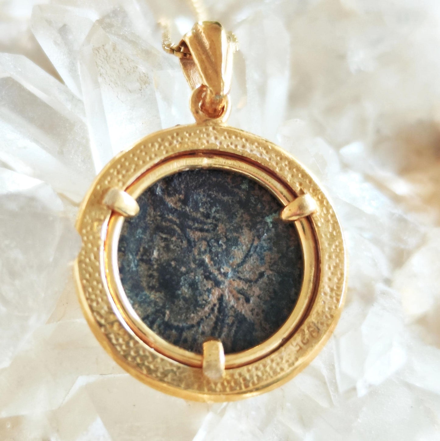 Antique Constantine She Wolf Bronze Coin Necklace, Ancient Roman Romulus & Remus coin, Vintage Gold Plated Coin Pendant, Medallion Jewelry