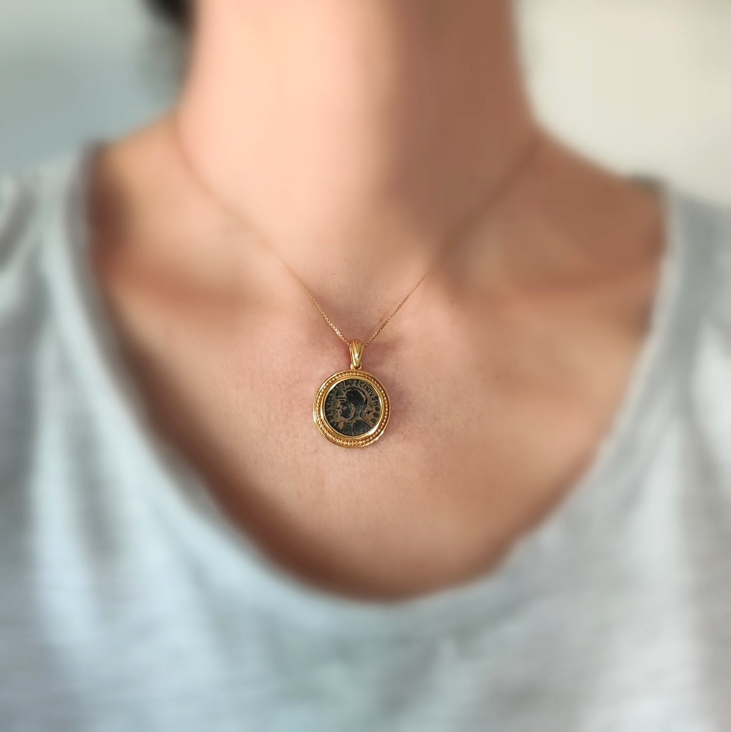 Genuine Roman Coin Medallion, Emperor Licinius I Antique Bronze Coin Gold Plated Pendant, Vintage Style Statement Necklace, Jupiter Pendant