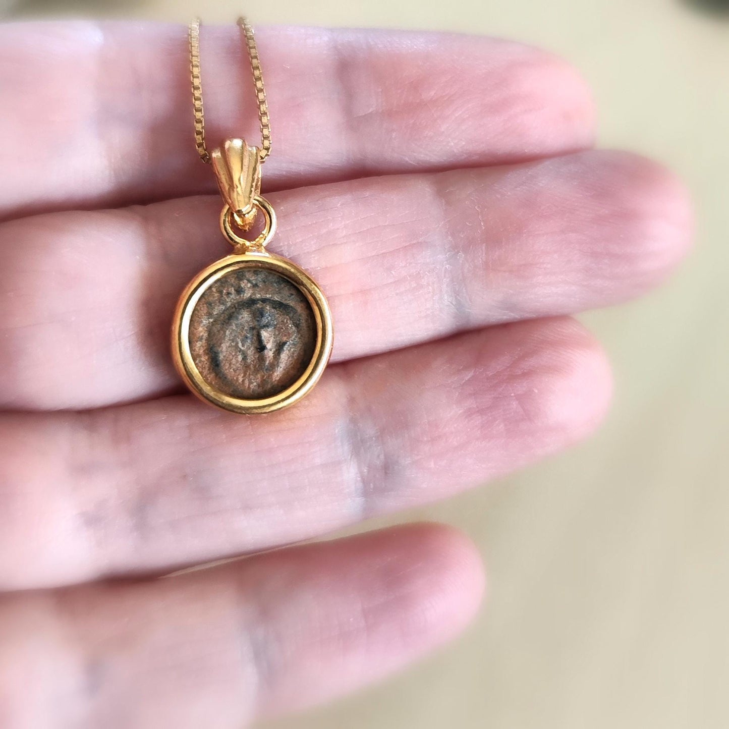 Christian Coin Necklace for women, Antique Real Widow's Mite coin Small pendant, Genuine Jewish Biblical Coin Charm, Jesus Ancient Coin Gift