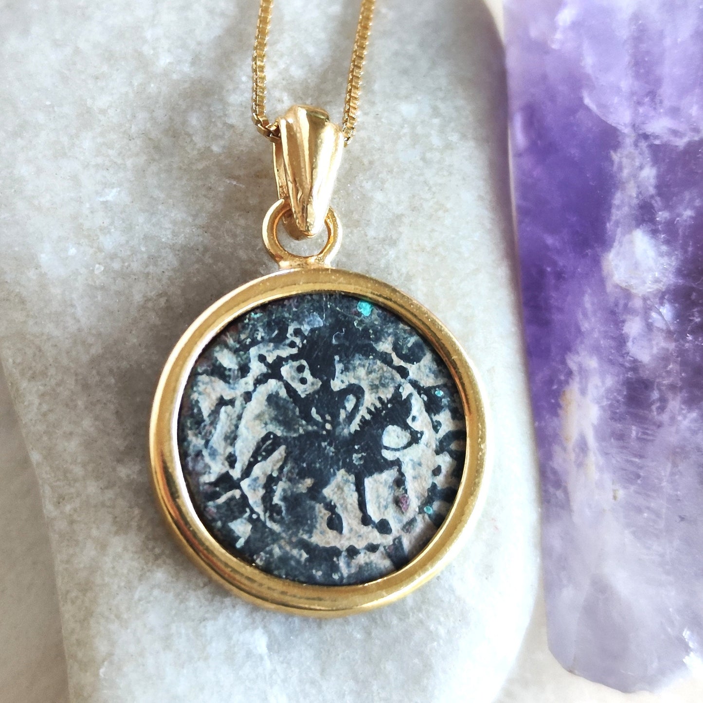 Ancient Crusader Knight Coin Pendant, Christian Cross Necklace, Horse Coin Gold Plated Necklace, Armenia Cilicia Coin, History Buff Gift