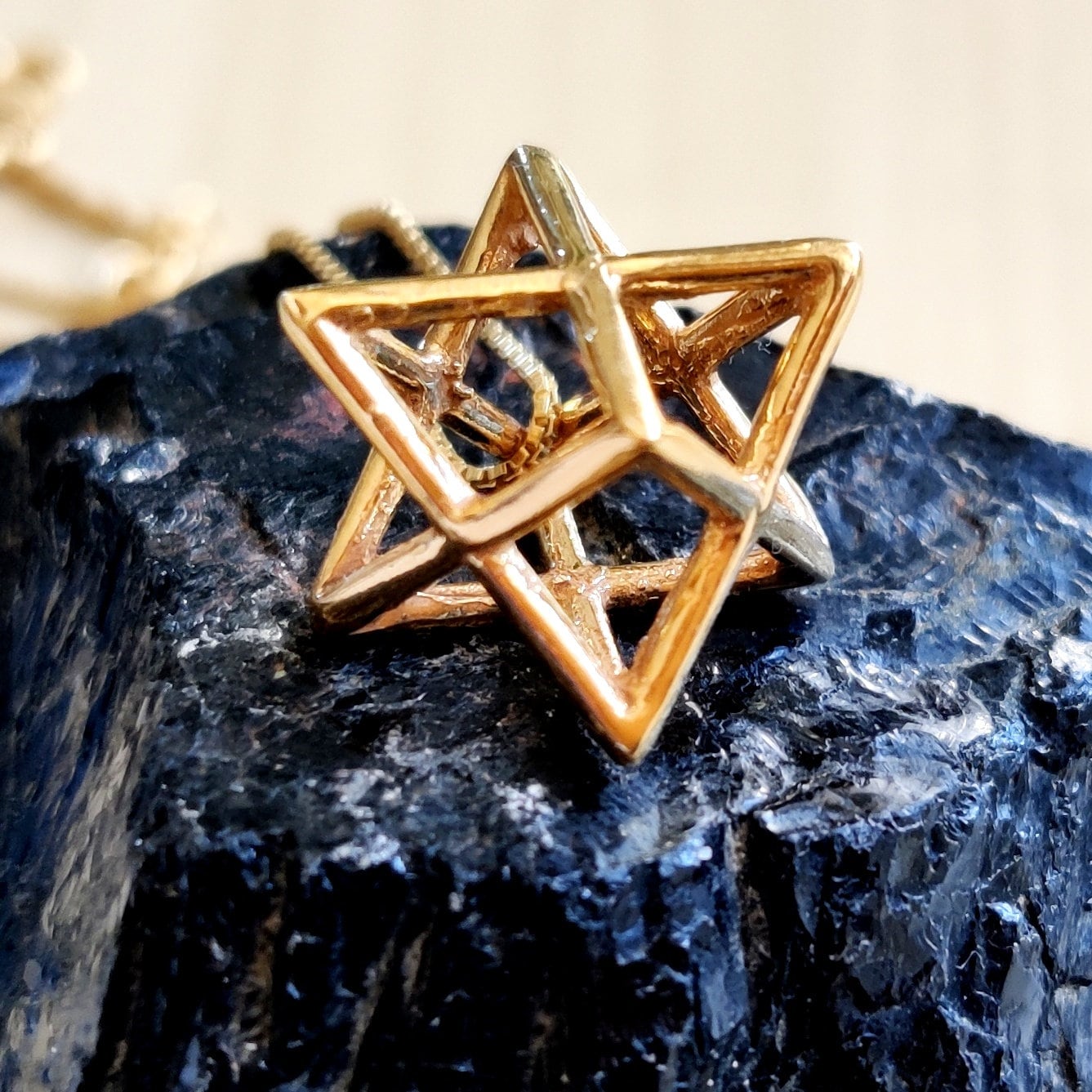Gold Merkaba necklace, Gold plated Silver Star tetrahedron, Merkaba for meditation, Sacred Geometry new age jewelry, Jewish mystic Kabbalah