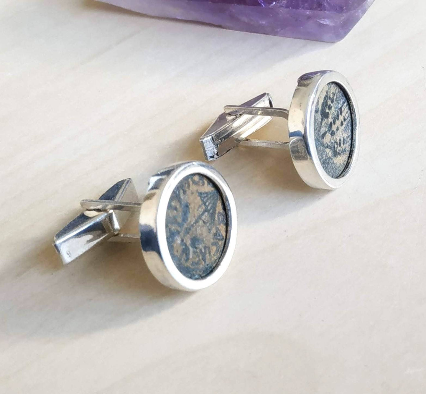 Antique Jewish Coin Cufflinks, Ancient king Herod Agrippa Coin Silver Cufflinks, Roman Coin cufflinks, History Gift for Men, Israeli jewelry