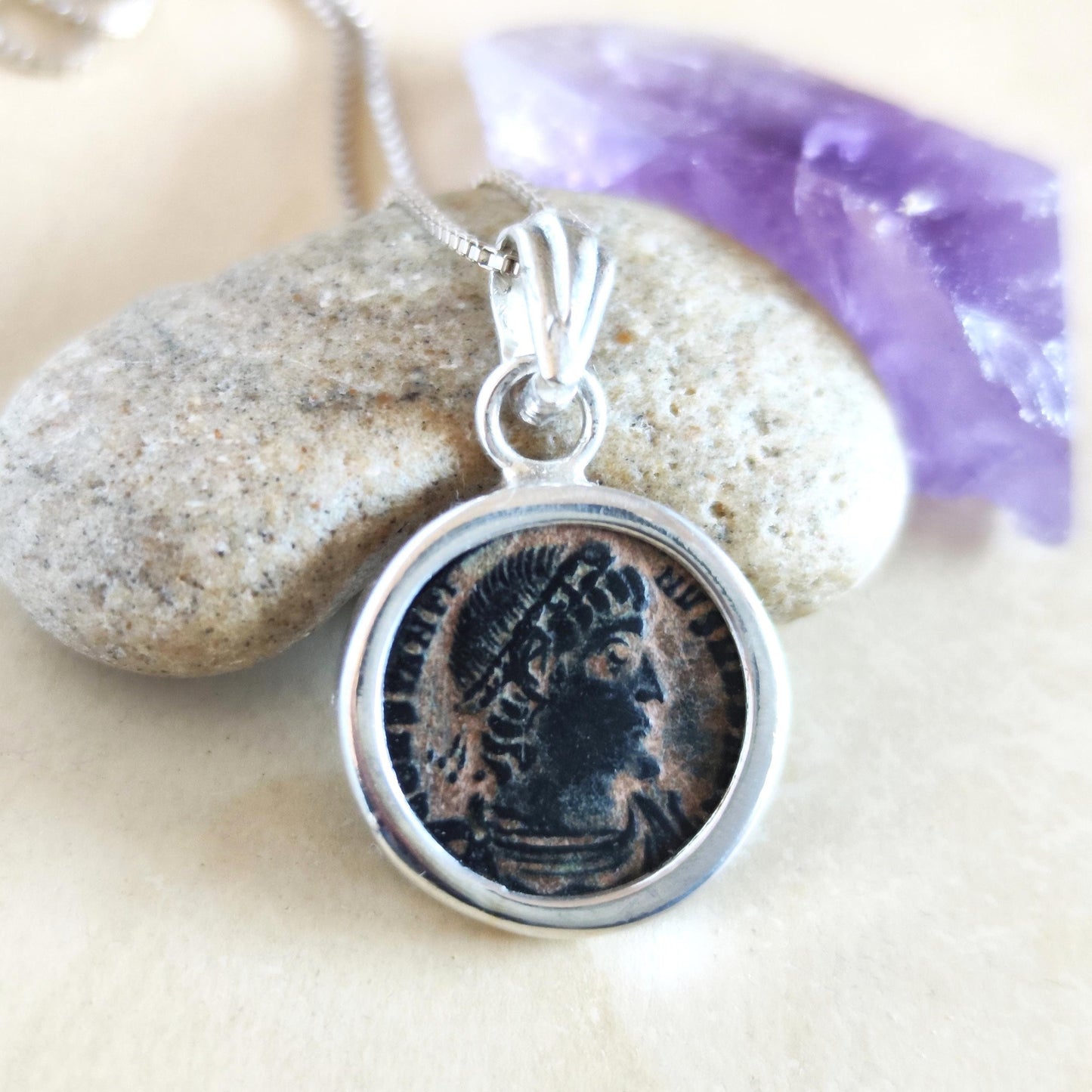Certified Antique Constantine the Great Coin Silver Necklace, Small Roman Coin Pendant, History Buff Gift Idea
