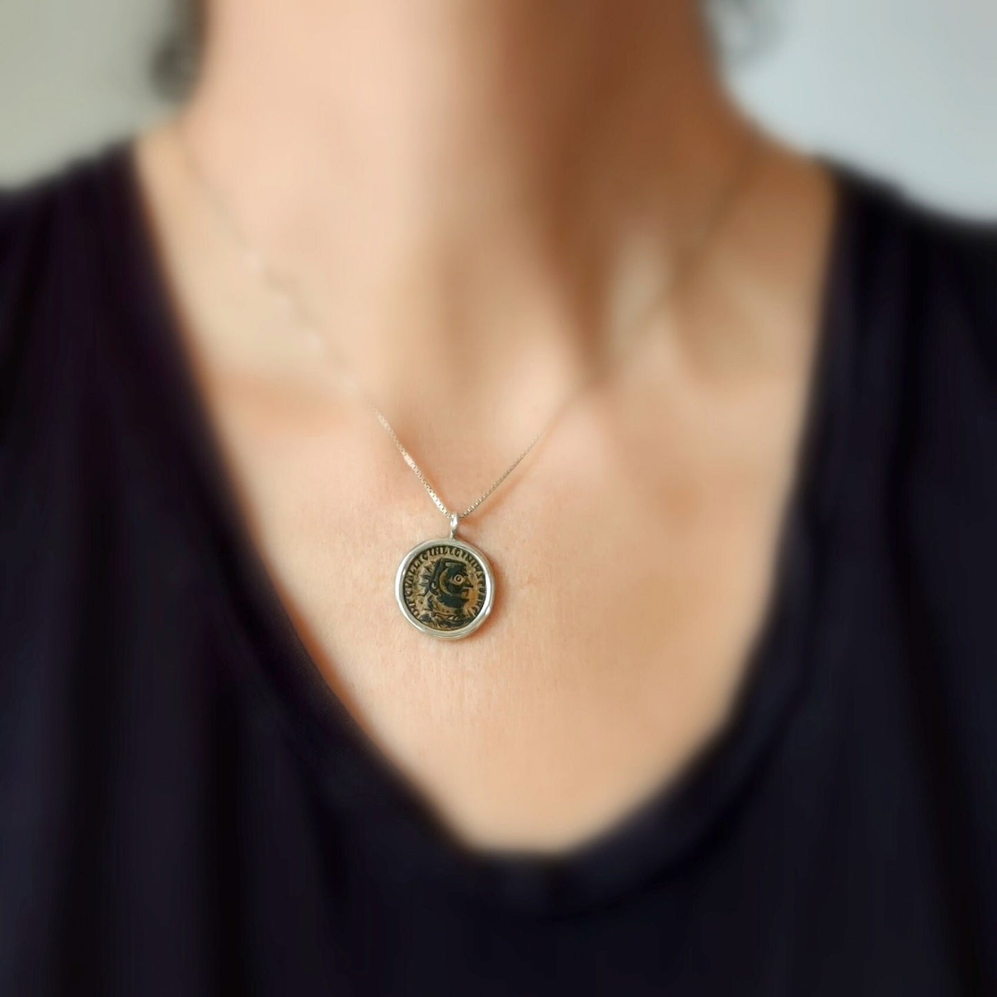 Coin necklace for men, Genuine Roman coin silver necklace, Emperor Licinius bronze coin pendant, vintage style jewelry, Antique unisex charm