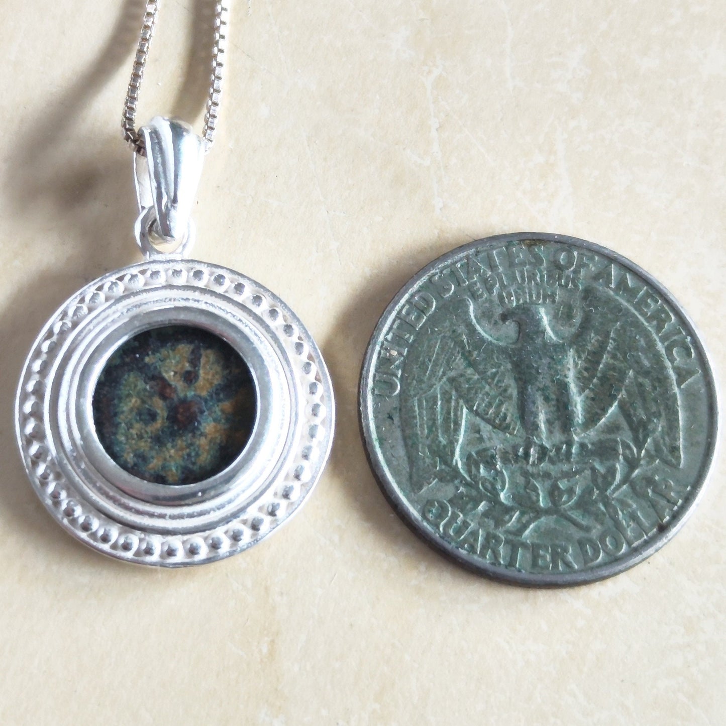 Genuine Widow's Mite Pendant, Ancient Coin Necklace, Vintage Silver Coin Pendant, Widow Mite Jewelry, Jesus Christian coin, Vintage Jewelry