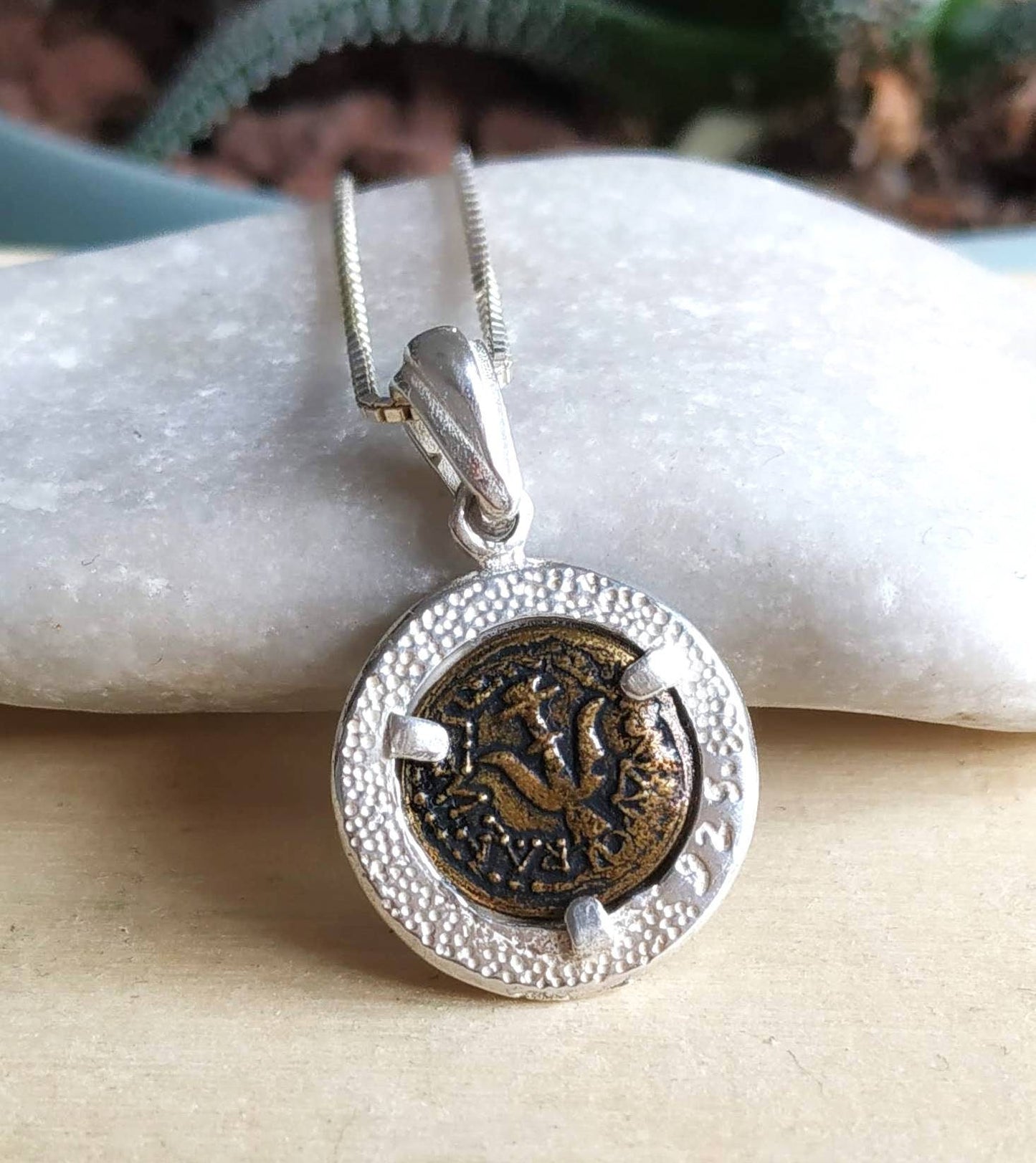 Widow's Mite Copy Coin Silver Necklace, Ancient Replica Coin Pendant, Christian gift for girls boys unisex, Jesus Biblical Coin Jewelry