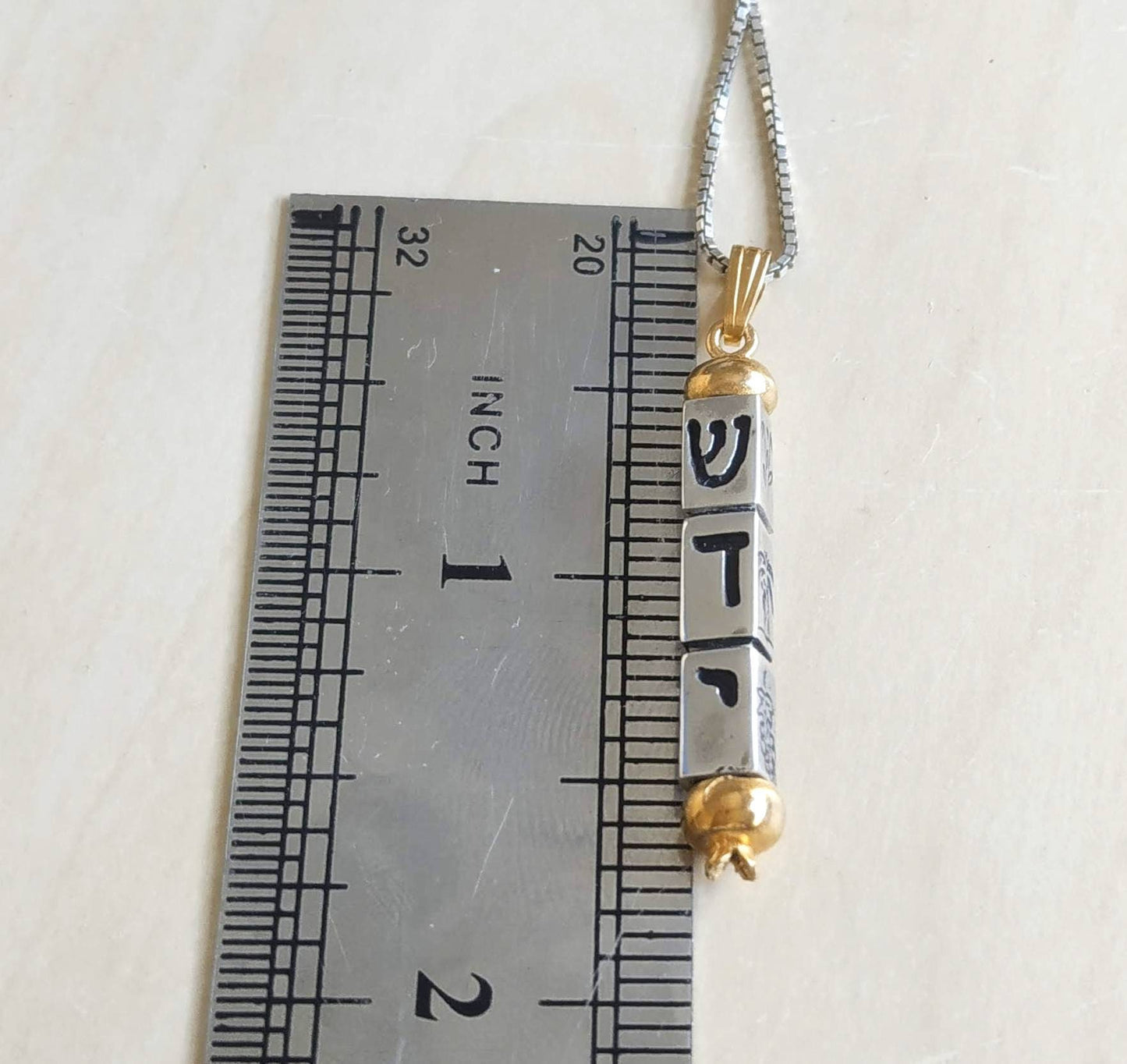 Mezuzah Silver Gold Necklace, Vertical Bar Pendant, Unisex Jewish Jewelry, Israeli necklace, Hebrew Shadai, Kinetic Jewelry, Vintage Gift