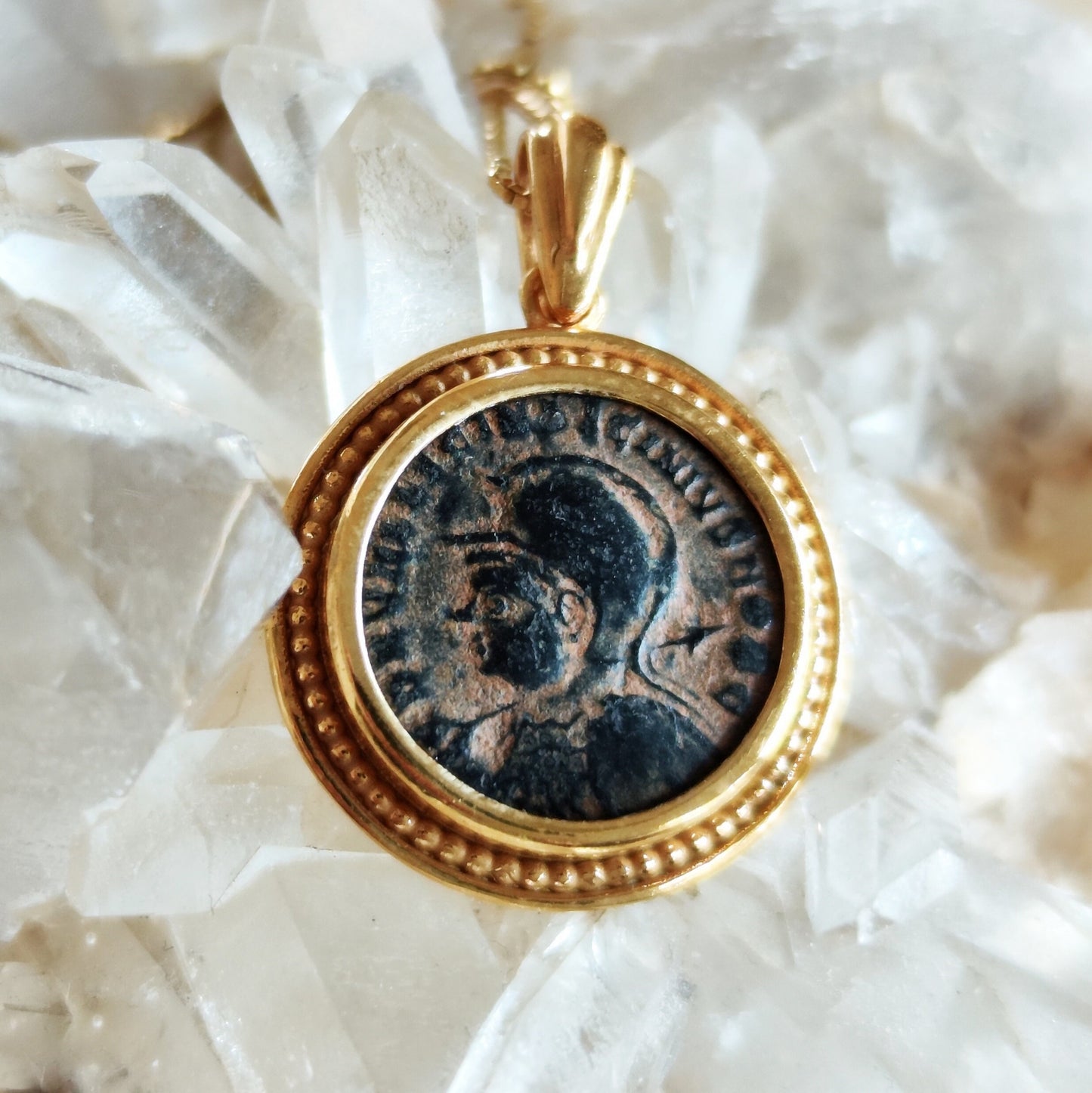 Genuine Roman Coin Medallion, Emperor Licinius I Antique Bronze Coin Gold Plated Pendant, Vintage Style Statement Necklace, Jupiter Pendant
