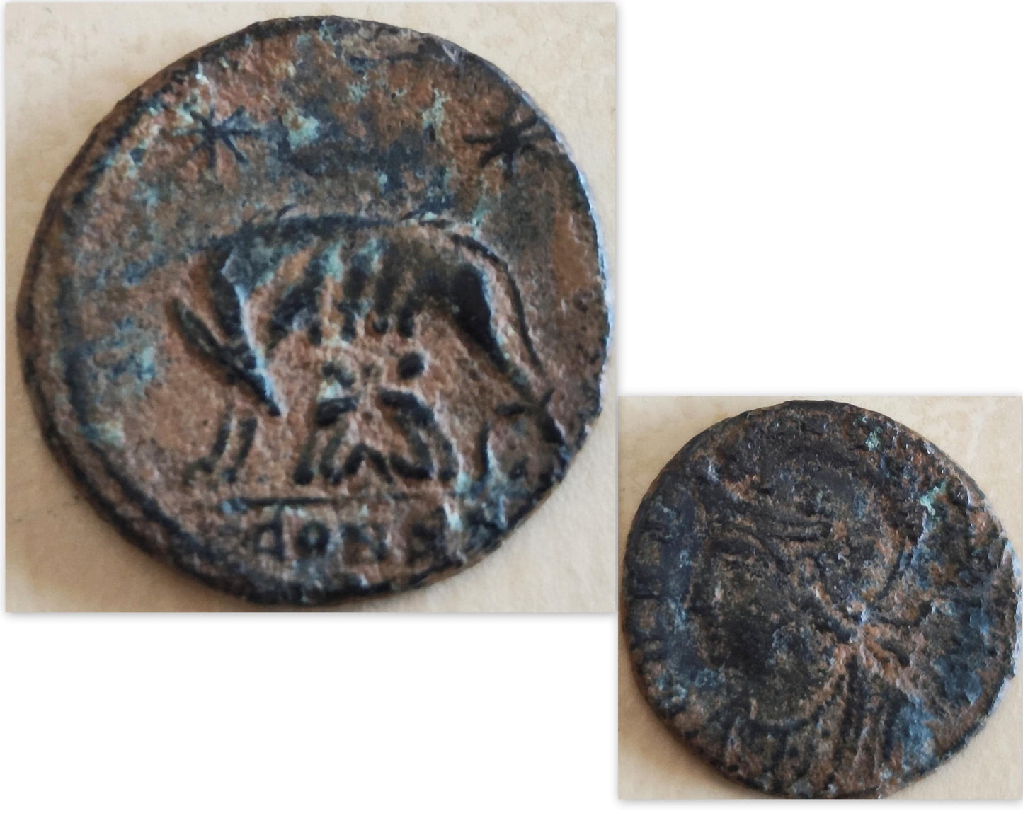 Antique Constantine She Wolf Bronze Coin Necklace, Ancient Roman Romulus & Remus coin, Vintage Gold Plated Coin Pendant, Medallion Jewelry