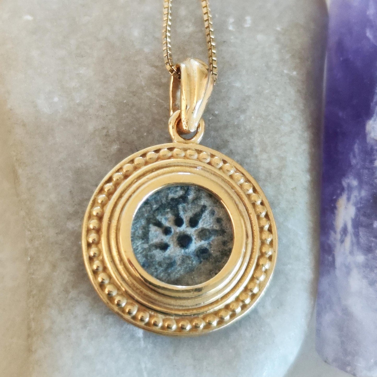 Genuine Widow's mite coin necklace, Christian Women Gold Plated medallion, Antique bible pendant, Jesus ancient coin jewelry, Mark 12:41