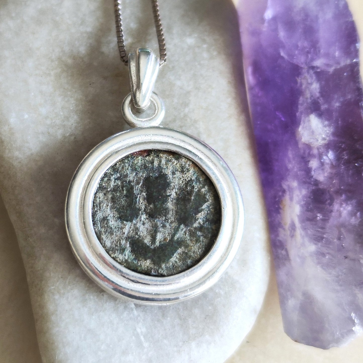 Genuine Ancient Jewish Coin Silver Necklace, Herod Agrippa Coin Pendant, Roman Coin Medallion, Wheat branch Coin, vintage style gift idea