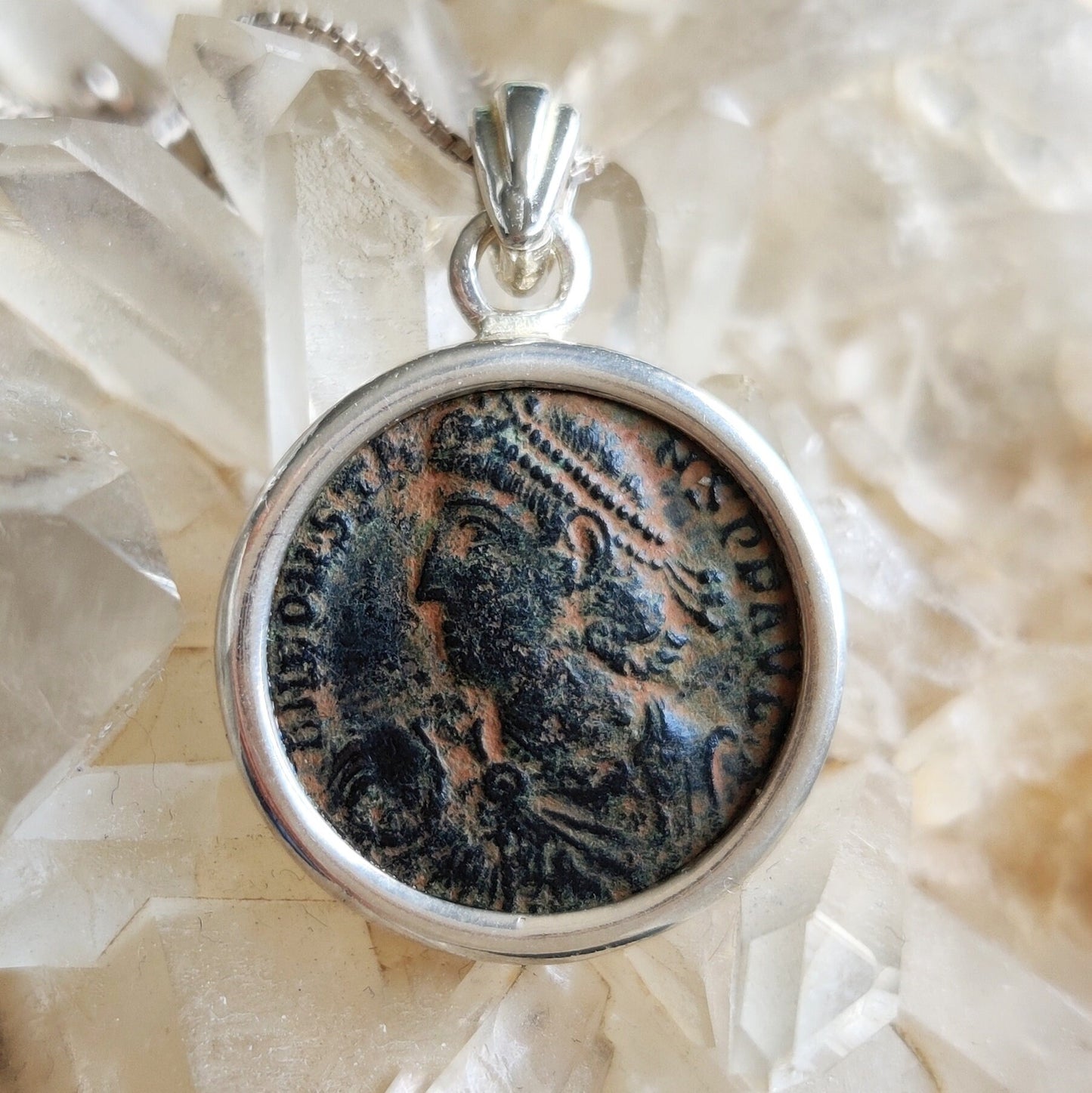 Authentic Roman coin necklace, Antique Constantine son bronze follis silver medallion, men women pendant, Ancient jewelry, unisex gift idea