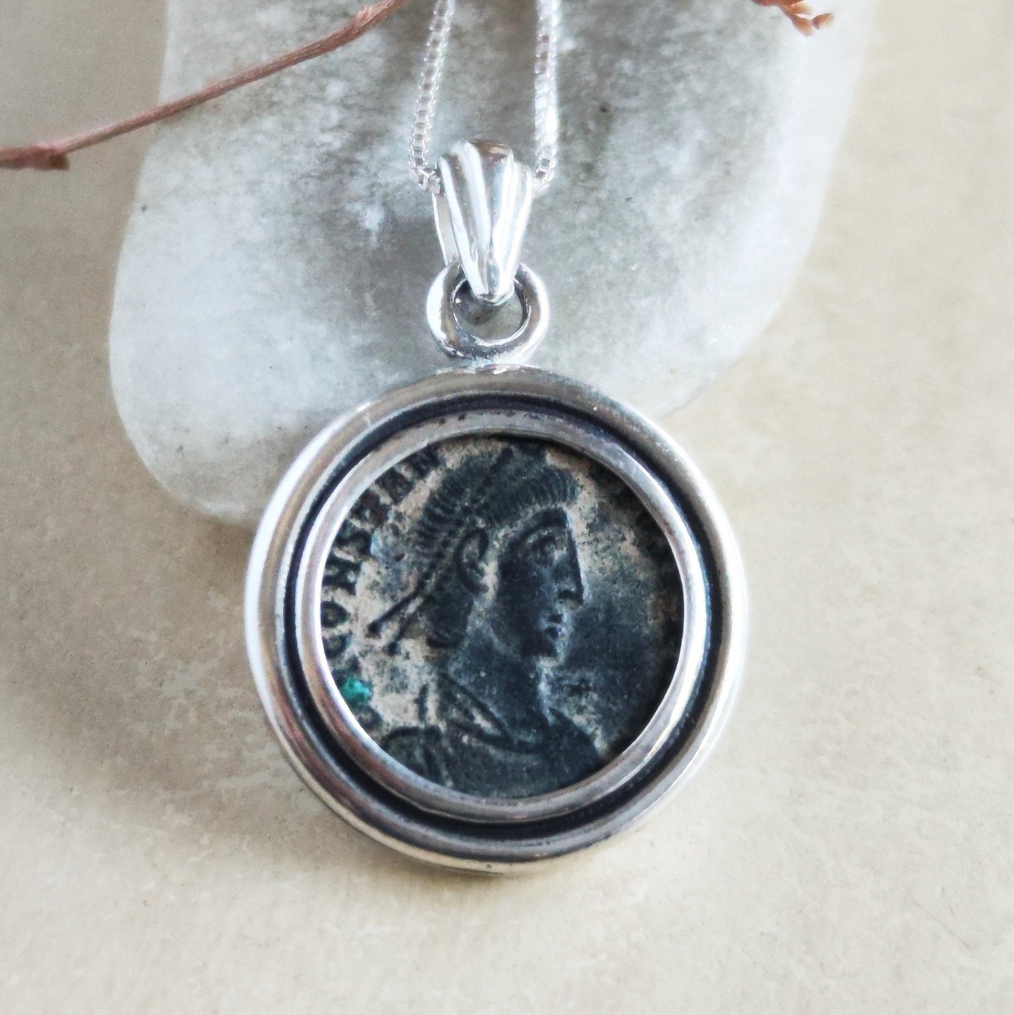 Roman Coin Silver Necklace, Antique Emperor Constantius Medallion, Men Coin Pendant, History Buff Jewelry, Unisex Bronze Coin Pendant