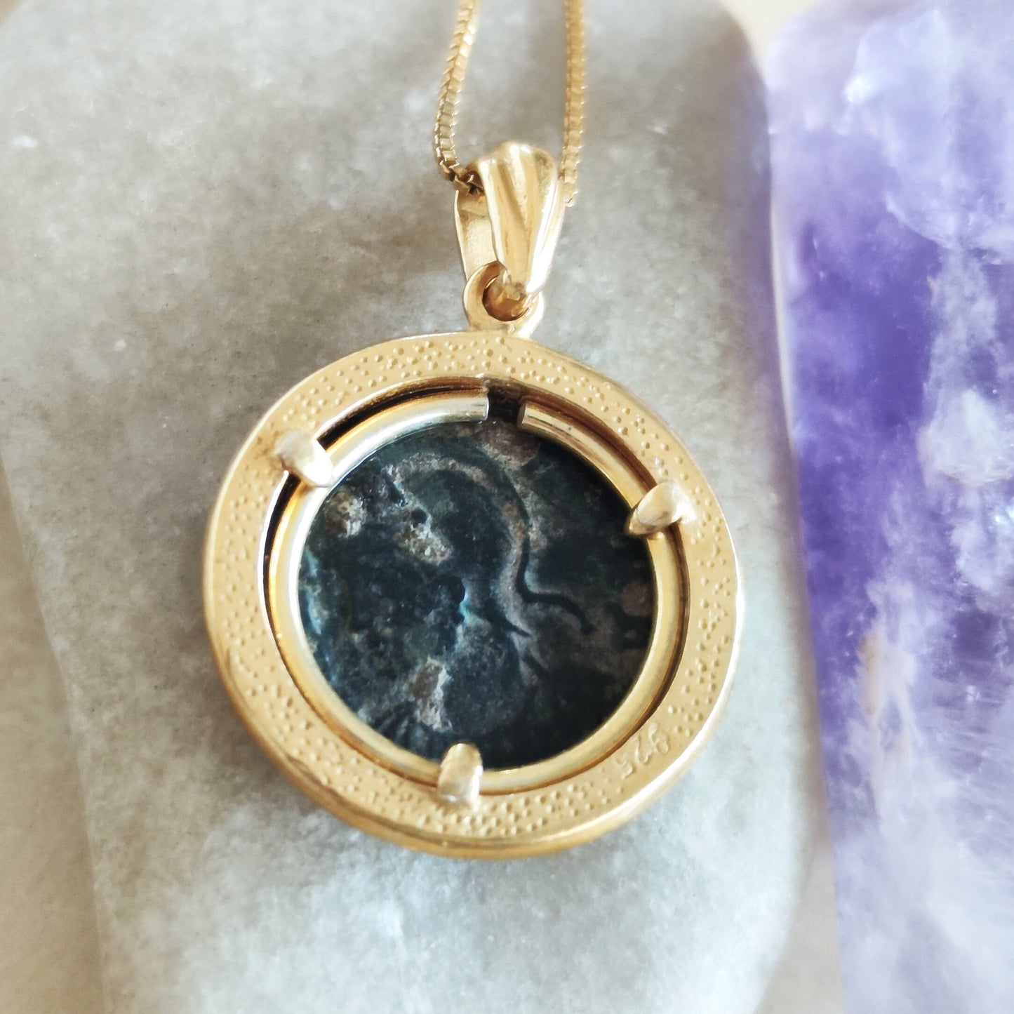 Genuine Roman Romulus & Remus coin necklace, Vintage Medallion, Antique Constantine She Wolf Bronze Coin