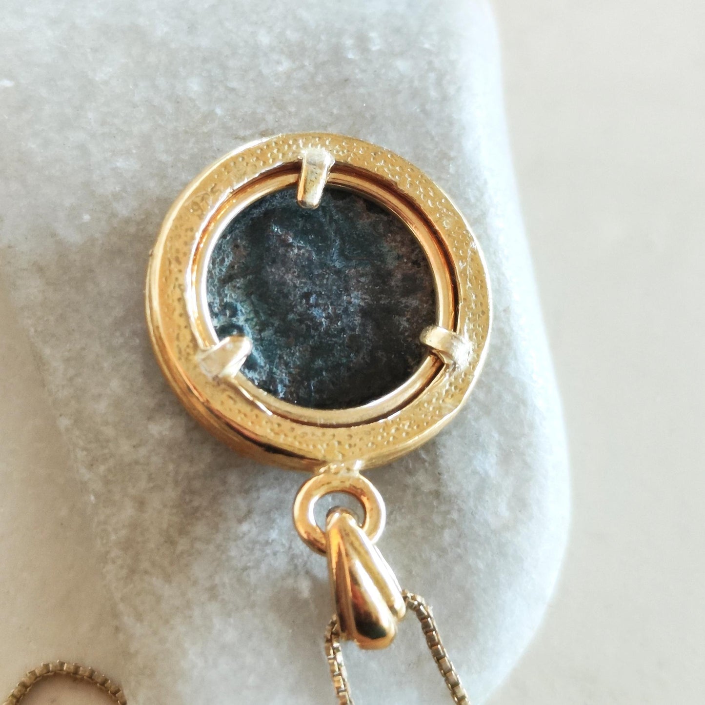 Antique Roman Coin Medallion Necklace: Romulus & Remus with She Wolf, Gold Plated Bezel Barr Designs