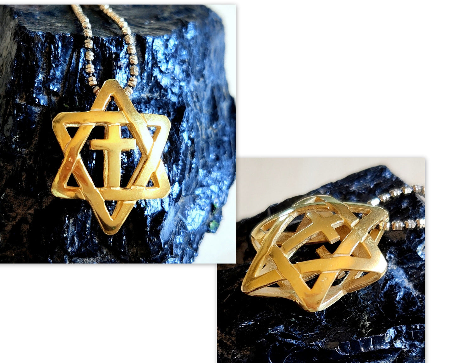 Star of David With Cross 3D necklace, Gold Plated Messianic Jewelry, Jewish Christian interfaith pendant