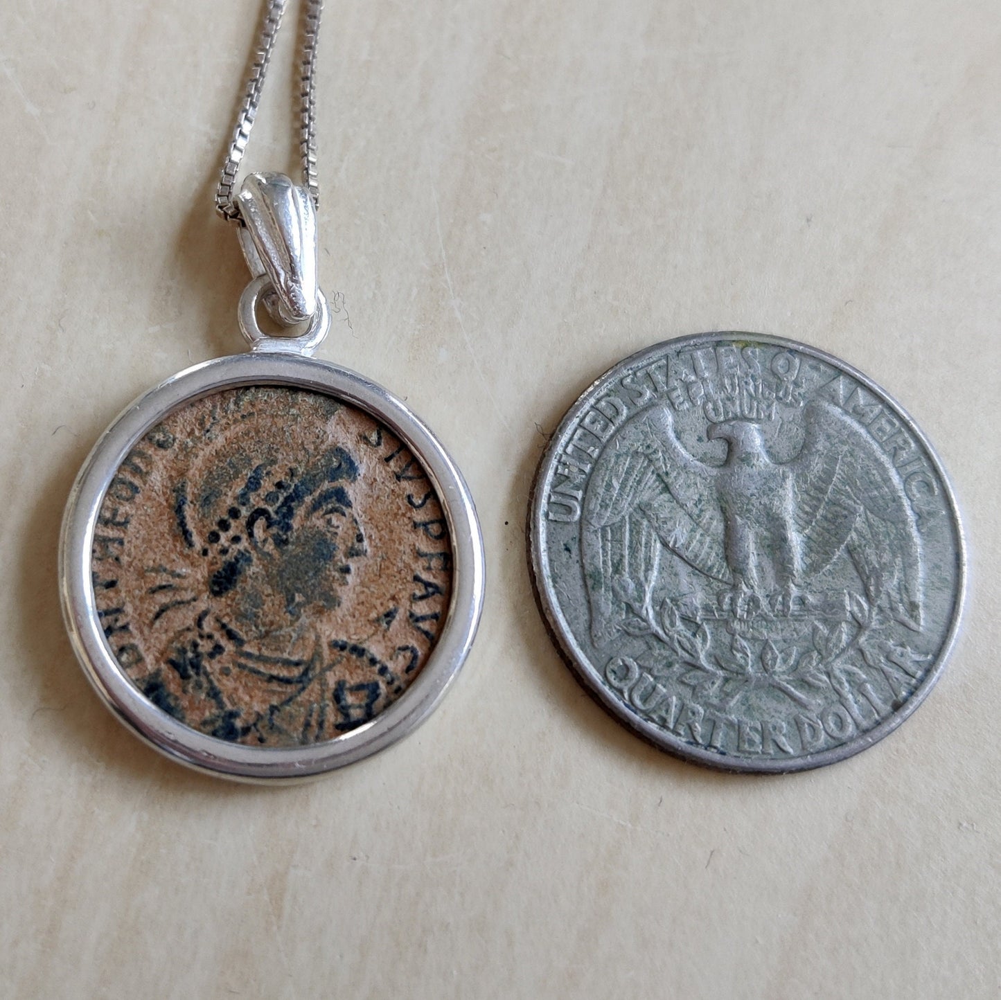 Roman Orthodox Coin Silver Necklace, Antique Theodosius bronze medallion, Authentic Christian Coin Charm, Vintage jewelry, History Buff gift