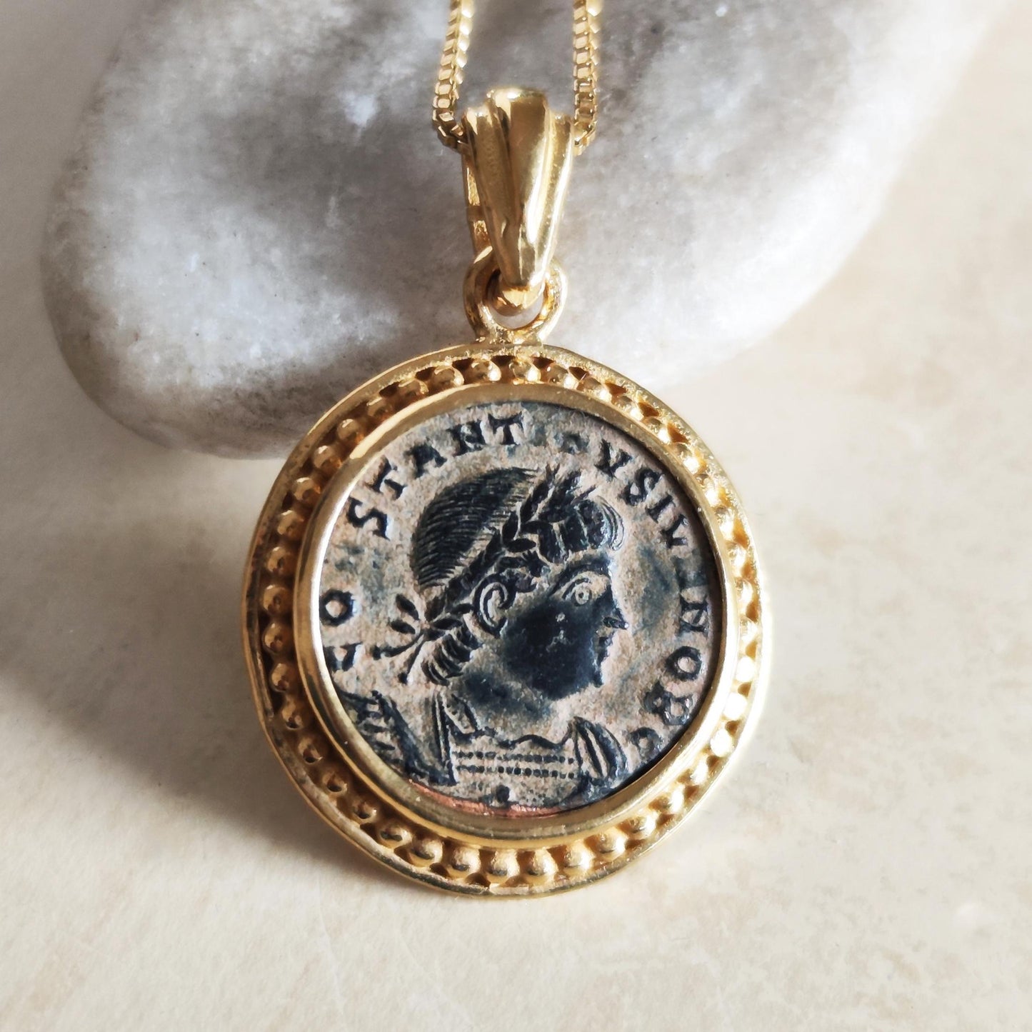 Roman Coin Pendant of Emperor Constantine II, Early Christian Coin Necklace, Ancient Vintage Jewelry