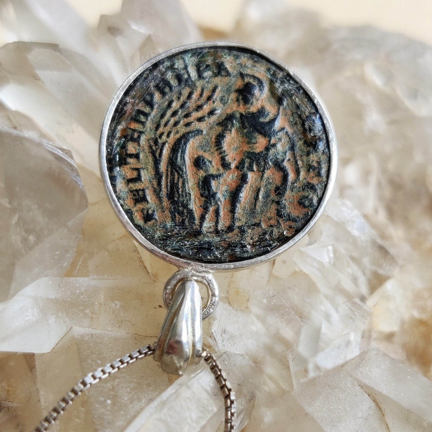 Authentic Roman coin necklace, Antique Constantine son bronze follis silver medallion, men women pendant, Ancient jewelry, unisex gift idea