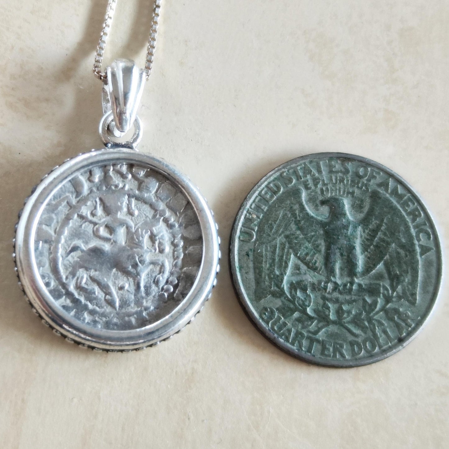 Authentic Medieval Silver Coin necklace, Horse Lion Crusader Jewelry, Christian Knights Cross Pendant
