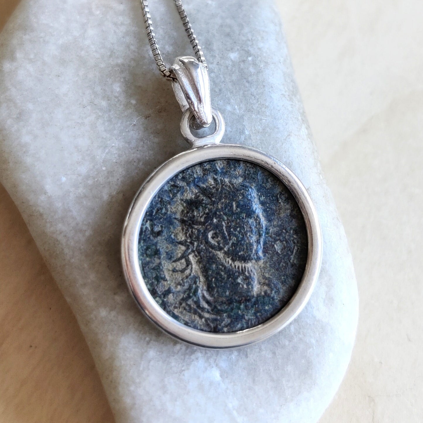 Antique Roman Empire Coin Silver Necklace, 3rd Century Valerian Pendant, Vintage Style Jewelry