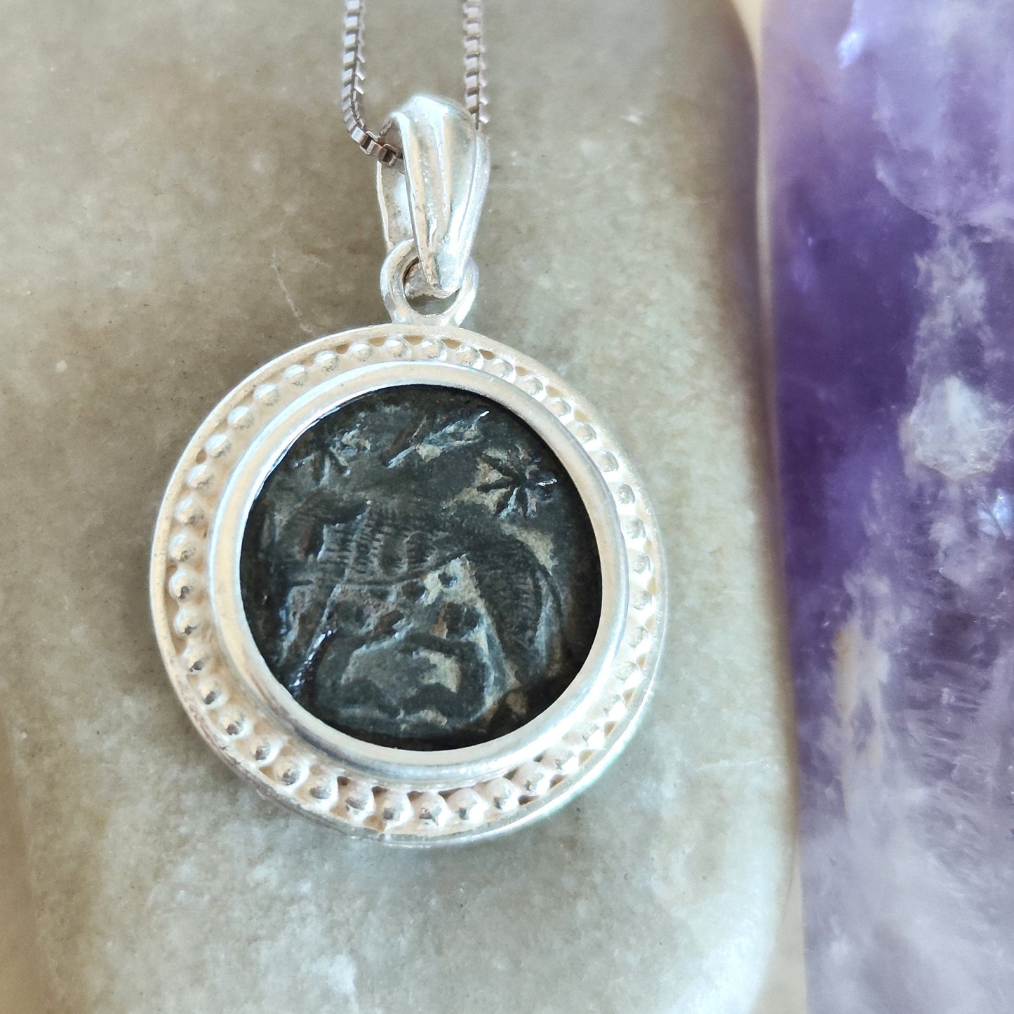 Authentic Roman Romulus & Remus coin necklace, Ancient history Silver medallion, unisex jewelry, antique Constantine She wolf bronze coin