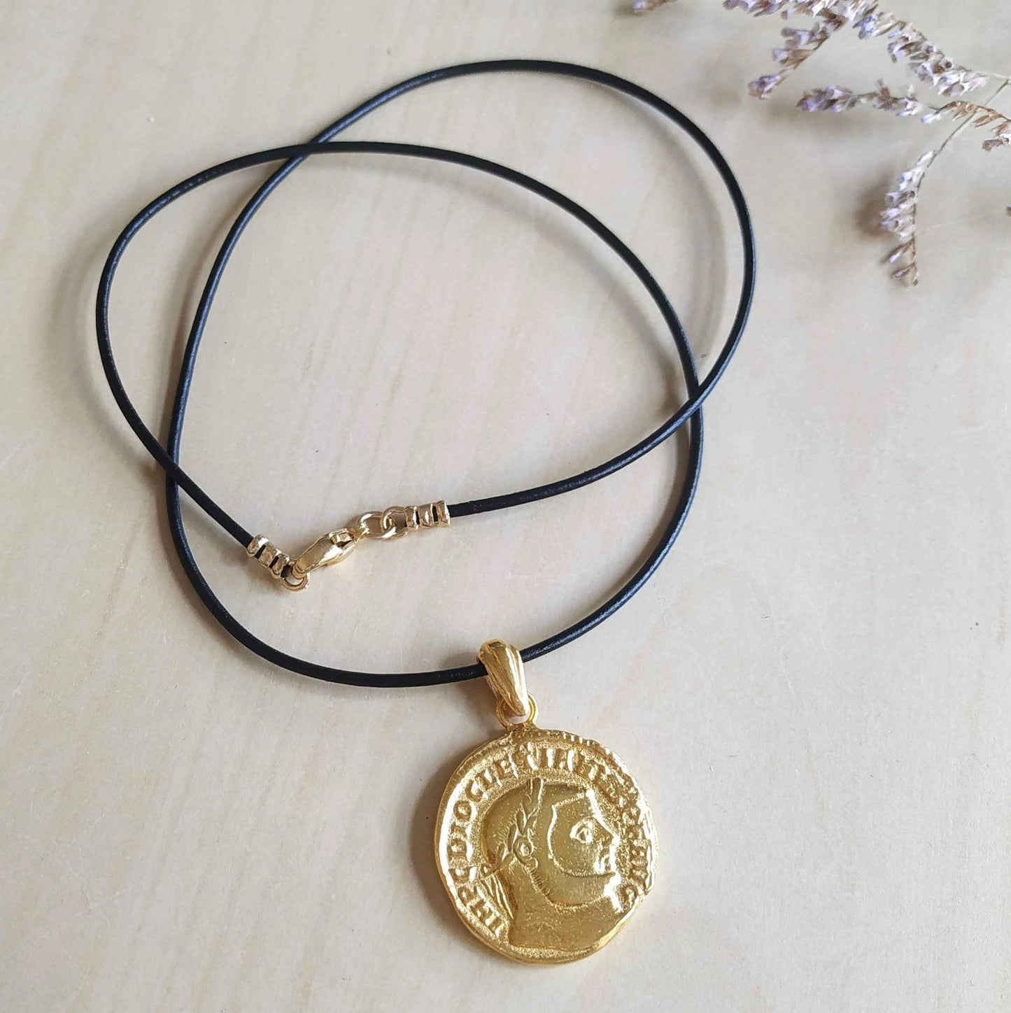 Roman Emperor Diocletian Coin Medallion for Men, Gold Plated Replica Copy Coin Reversible Necklace, Gold Layer Necklace, Vintage jewelry