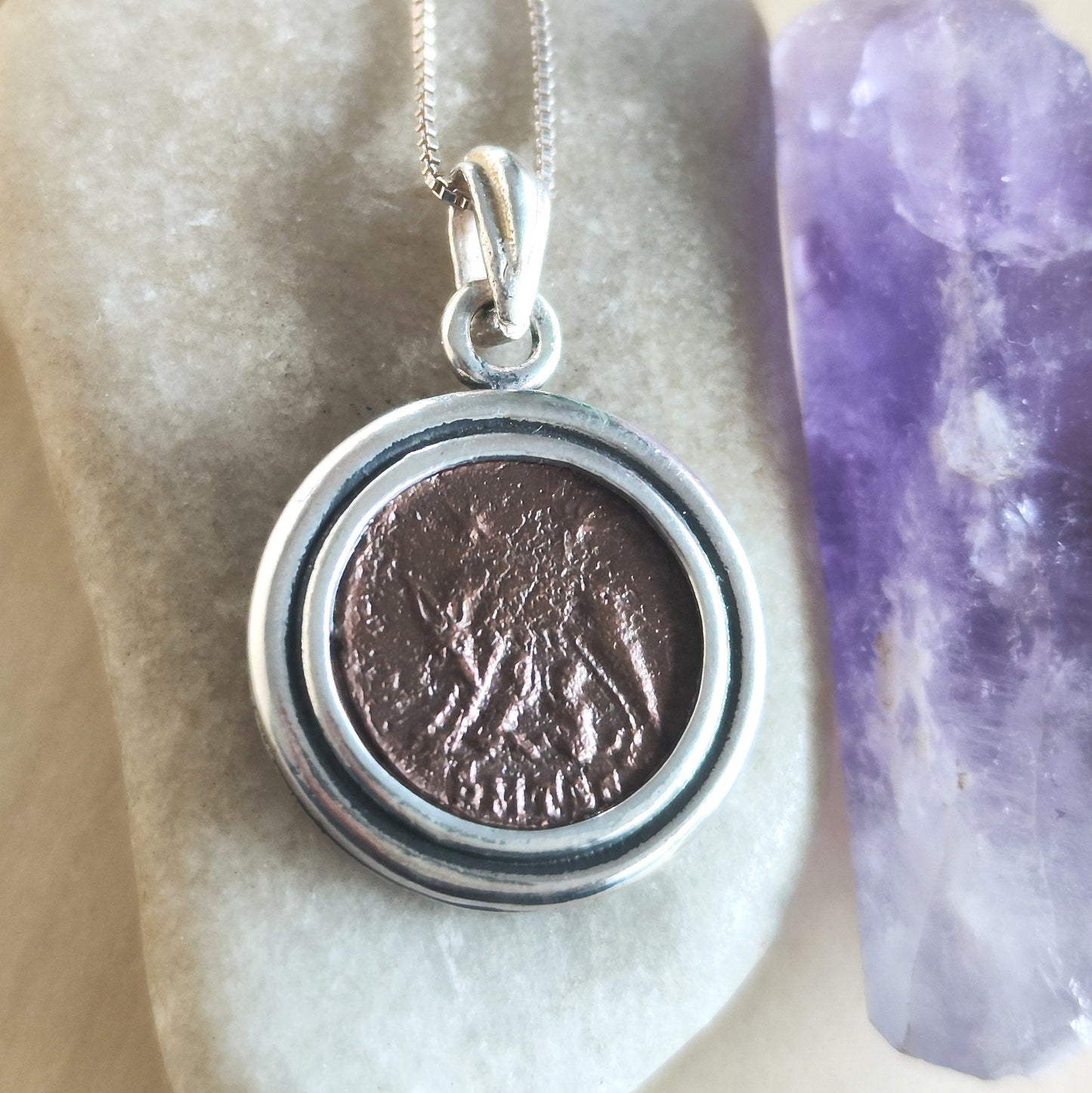 Roman Coin Silver Pendant, Genuine Roman twins Romulus and Remus Coin Necklace, Ancient Constantine Coin Necklace, Wolf Mother Coin Jewelry