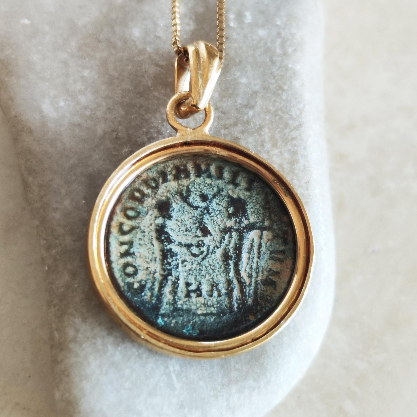 Certified Antique Roman Coin Necklace, Genuine Emperor Diocletian Gold Plated medallion, Women Unisex Ancient Coin Jewelry, vintage Necklace