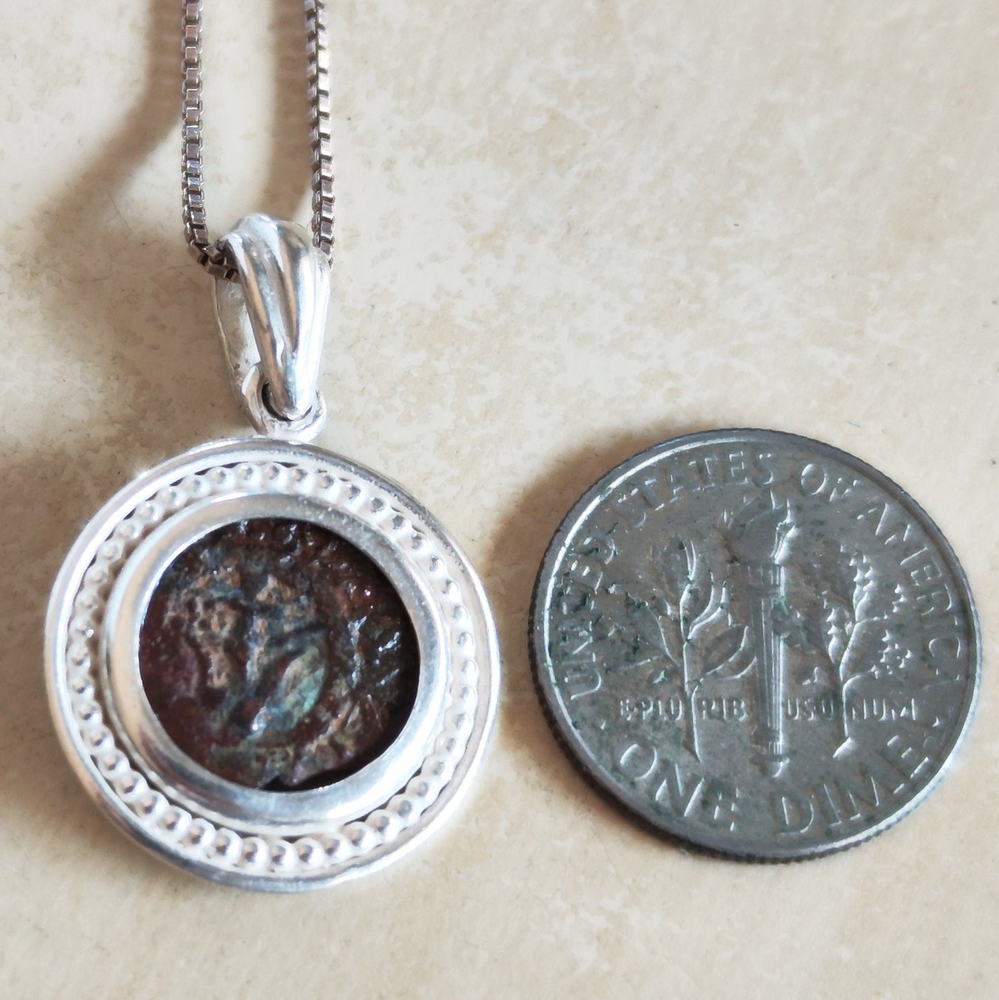Real Antique widow's mite coin necklace, certified ancient coin silver medallion, Bible verse pendant, Judea Prutah, Christian Men gift