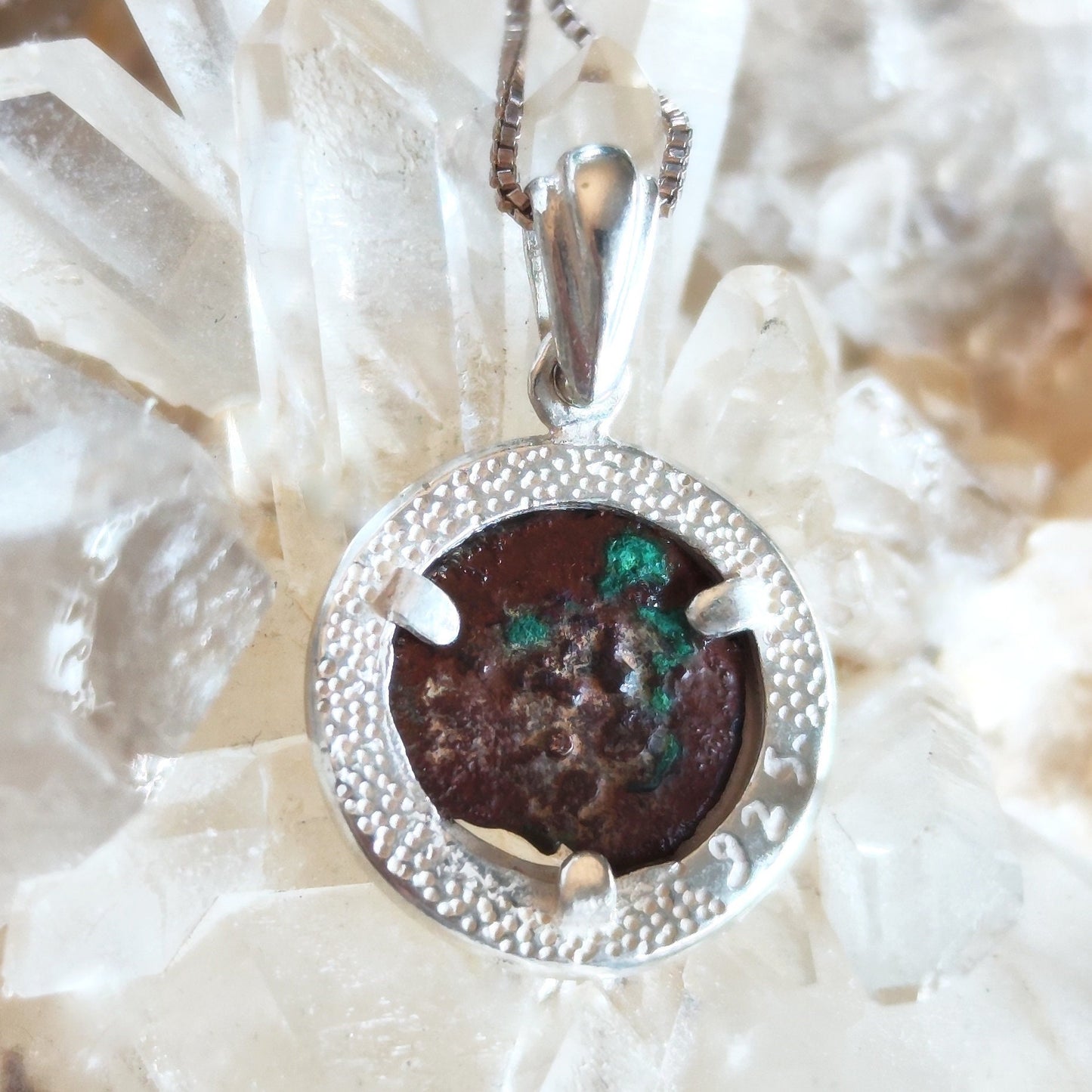 Real Antique widow's mite coin necklace, certified ancient coin silver medallion, Bible verse pendant, Judea Prutah, Christian Men gift