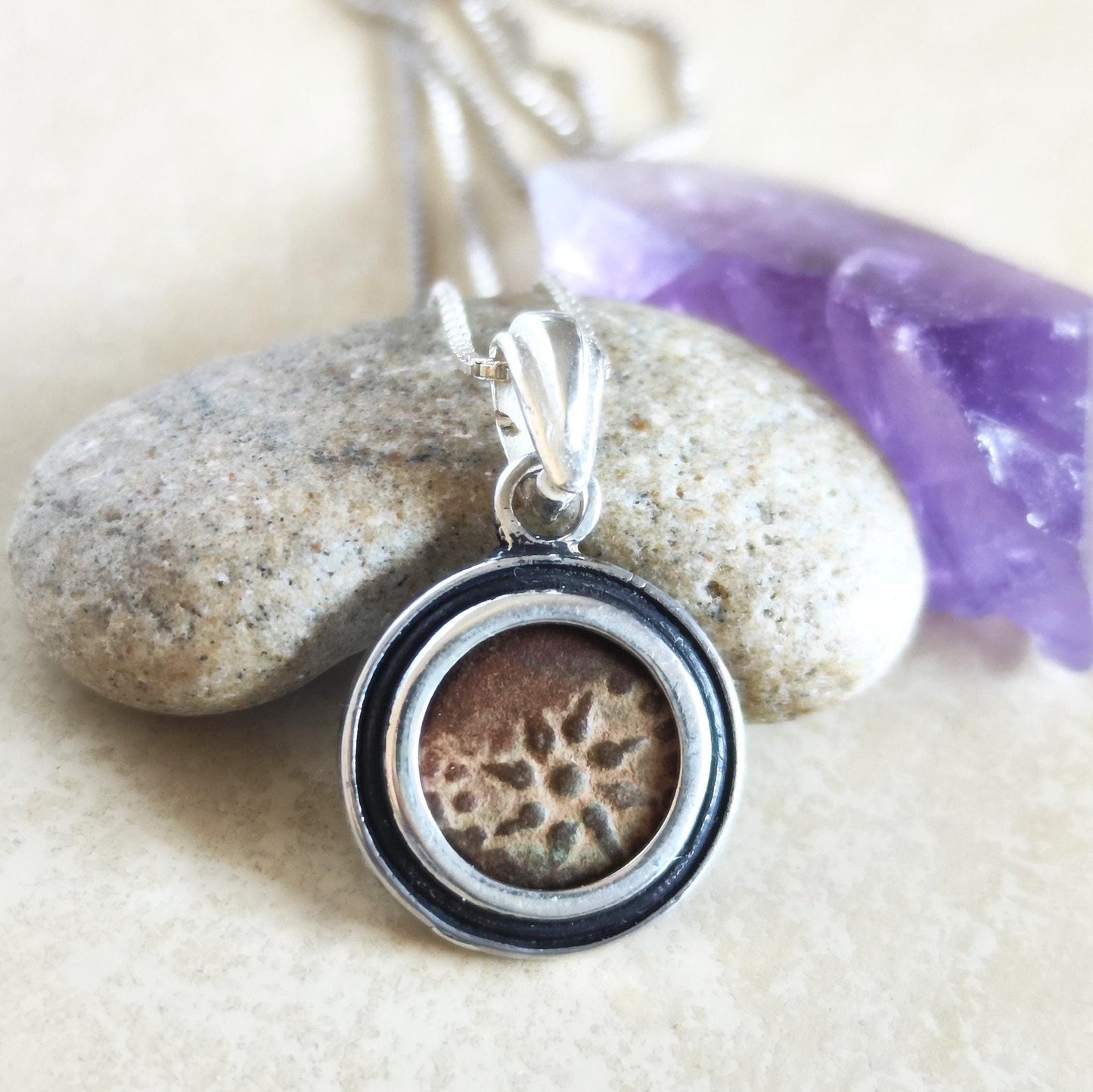 Genuine biblical widow mite coin necklace, Christian men medallion, antique minimalist silver charm, small Jesus pendant, Christmas Gift