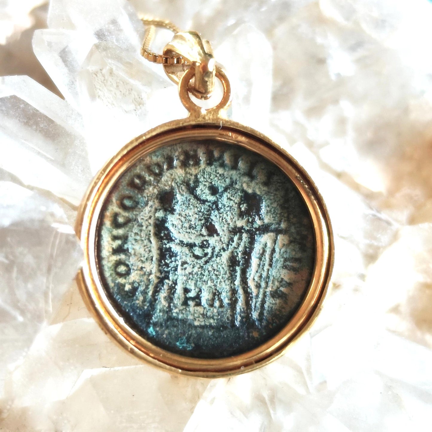 Certified Antique Roman Coin Necklace, Genuine Emperor Diocletian Gold Plated medallion, Women Unisex Ancient Coin Jewelry, vintage Necklace