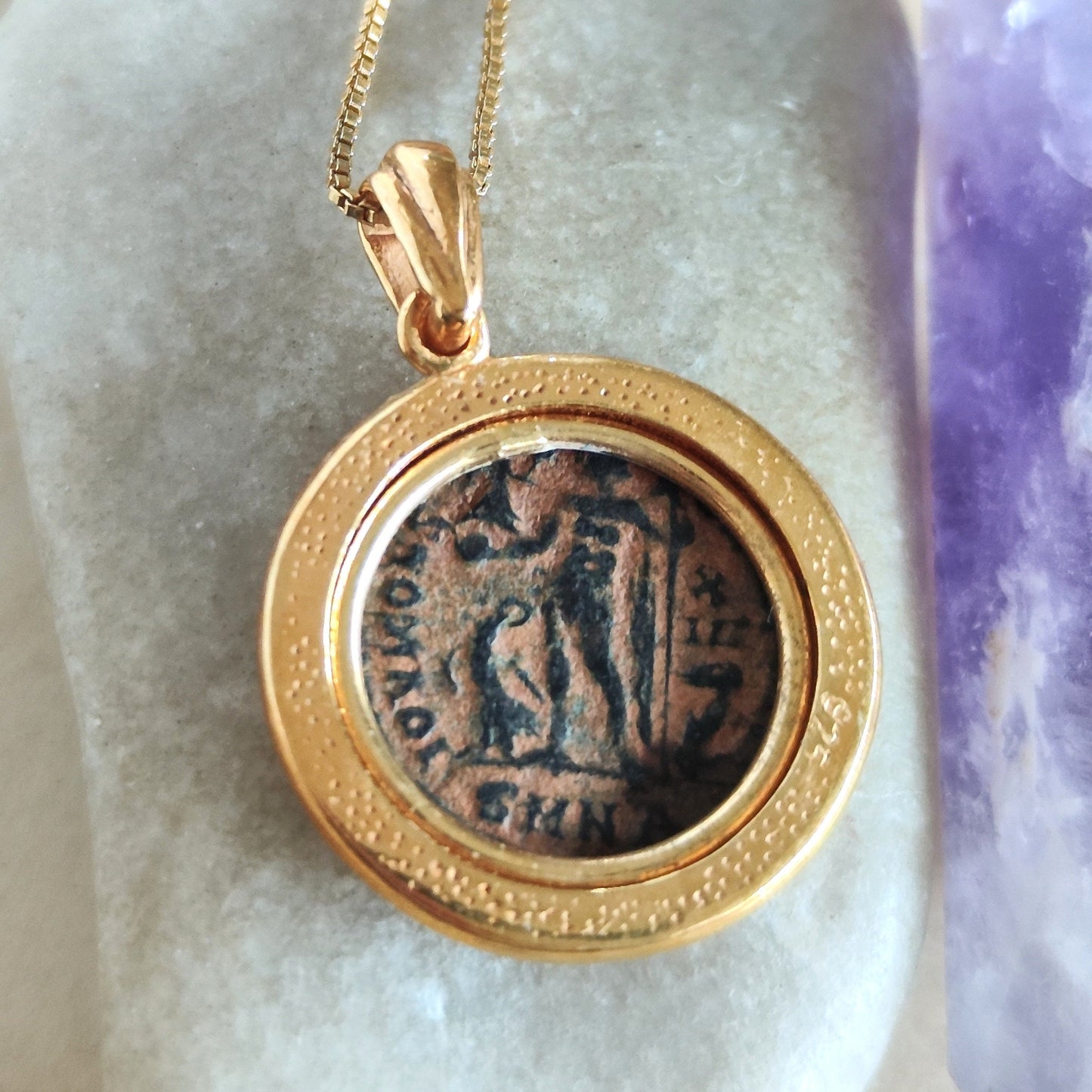 Genuine Roman Coin Medallion, Emperor Licinius I Antique Bronze Coin Gold Plated Pendant, Vintage Style Statement Necklace, Jupiter Pendant