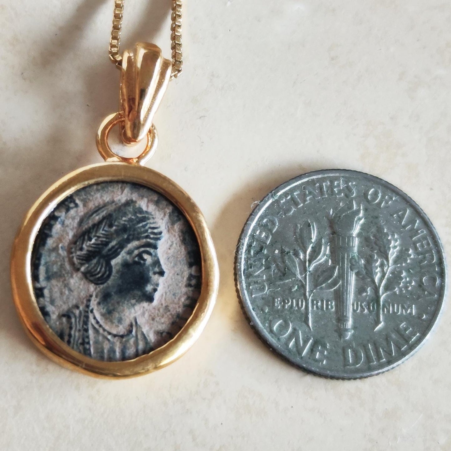 Antique Saint Helena Coin Necklace, Roman Christian Small Medallion for Women, Constantine the Great Mother Pendant, Empress St. Helen charm