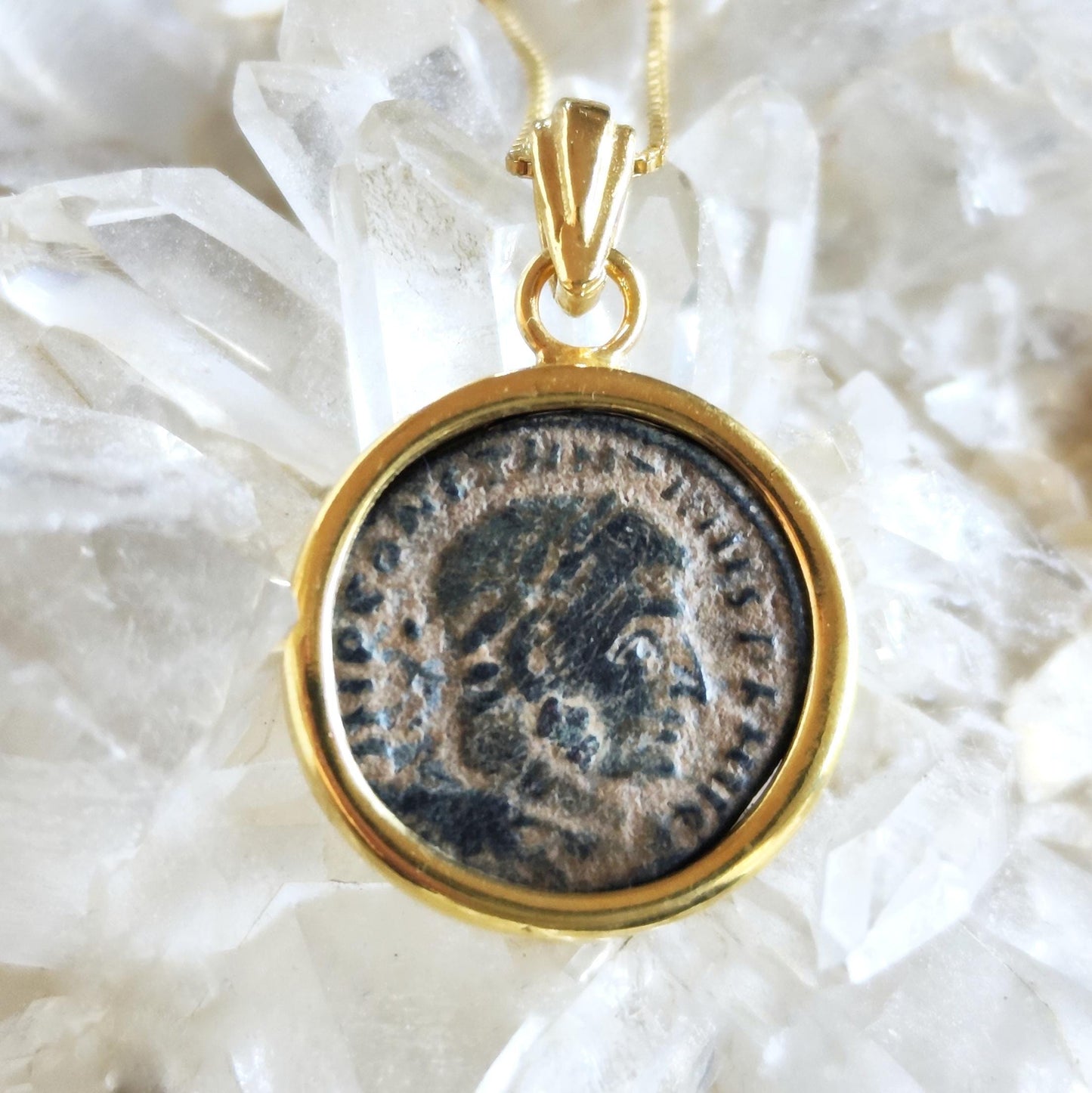 Authentic Certified Roman coin necklace, Antique Emperor Constantine the Great Gold Plated medallion, Vintage coin Pendant, unisex gift idea