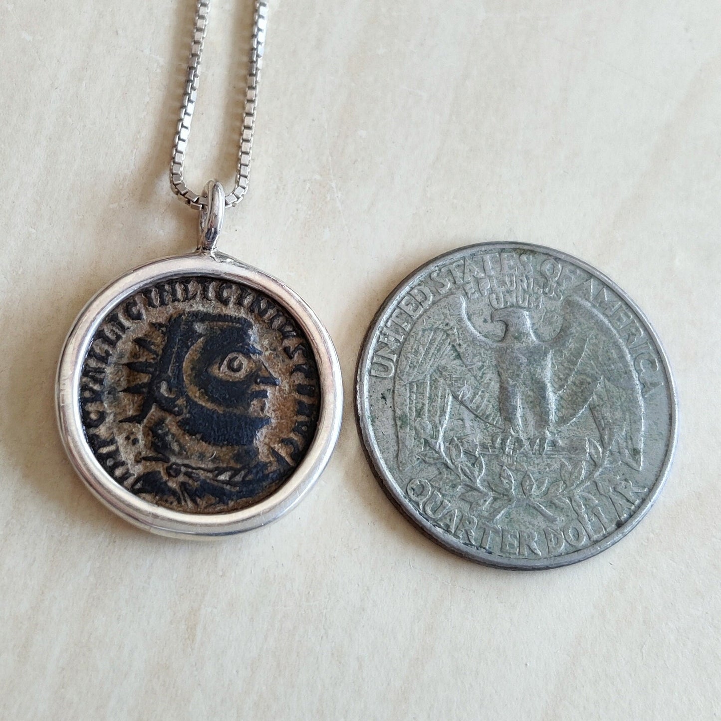 Coin necklace for men, Genuine Roman coin silver necklace, Emperor Licinius bronze coin pendant, vintage style jewelry, Antique unisex charm